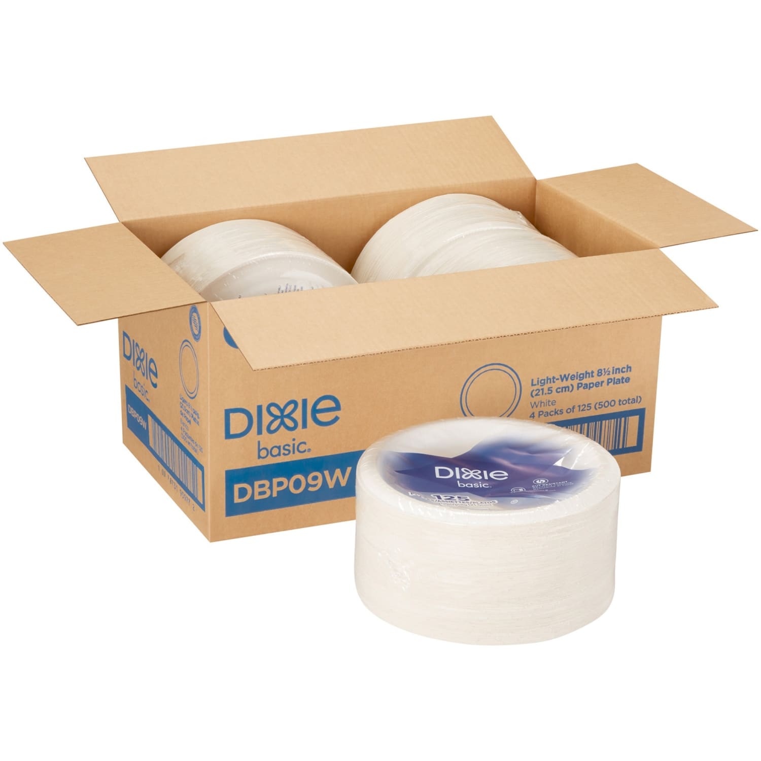 Dixie Basic 8-1/2in Lightweight Paper Plates by GP Pro - Microwave Safe - 8.5in Diameter - White - Paper Body - 125/Pack - 4 / Carton