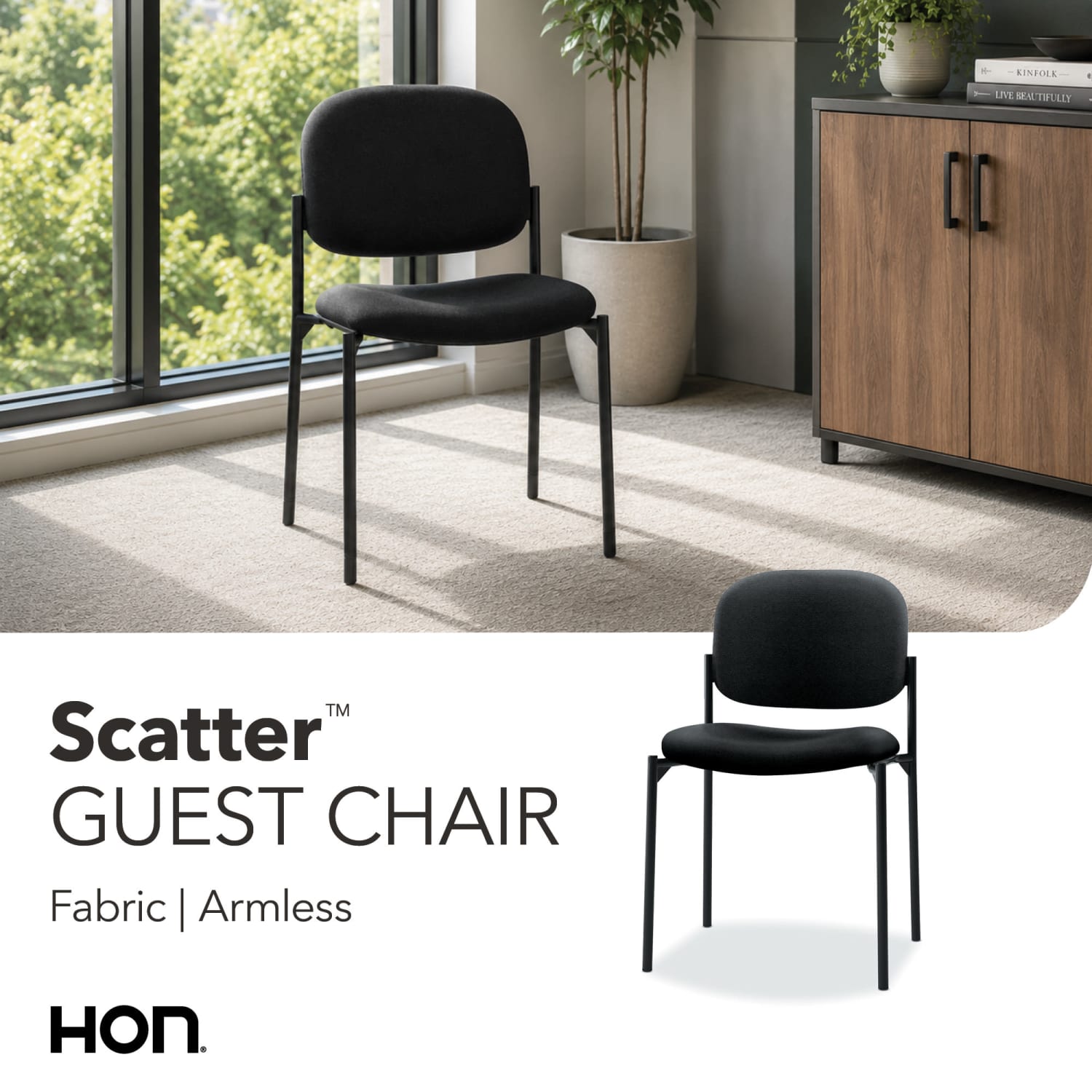 HON Scatter Stacking Guest Chair, Armless, Fabric, Black - Image 9