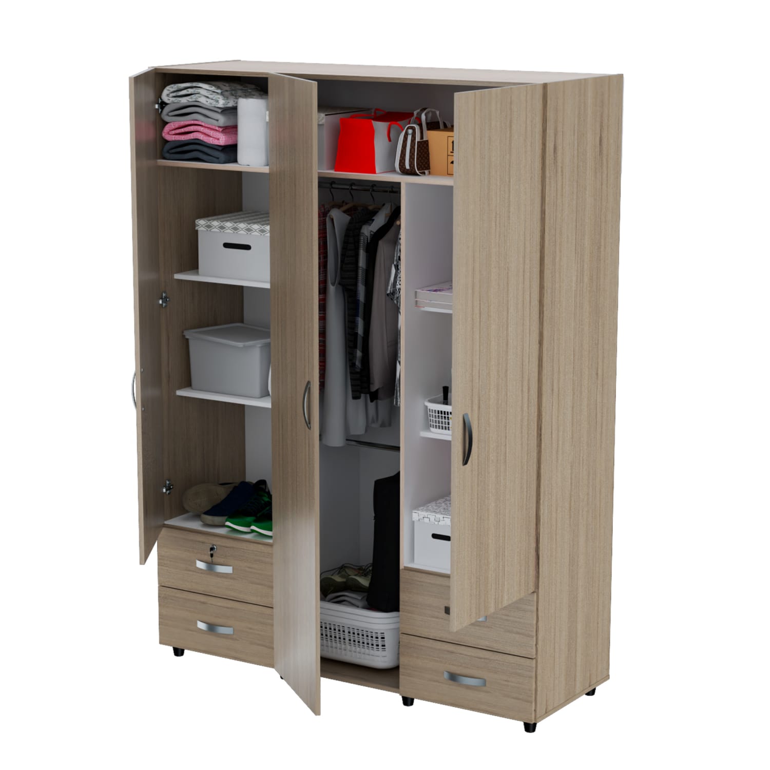 Inval 59inW Armoire/Wardrobe, Sand Oak/White - Image 4