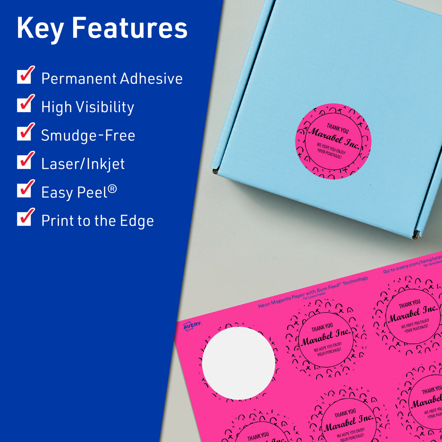 Avery Print-To-The-Edge Labels With Sure Feed Technology, 94509-NMP20, Round, 1-3/4in, Matte Neon Magenta, Pack of 400 - Image 3