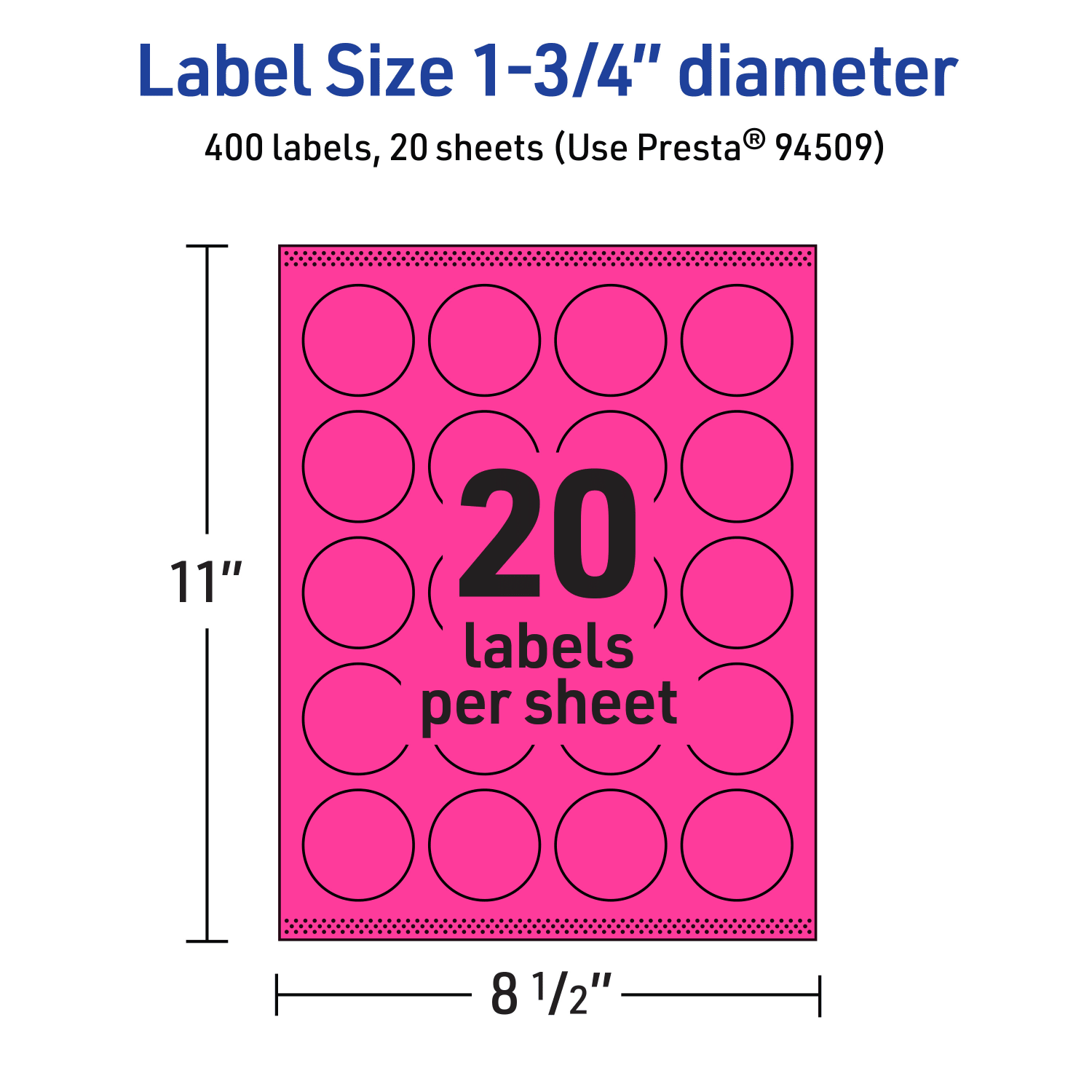 Avery Print-To-The-Edge Labels With Sure Feed Technology, 94509-NMP20, Round, 1-3/4in, Matte Neon Magenta, Pack of 400 - Image 6