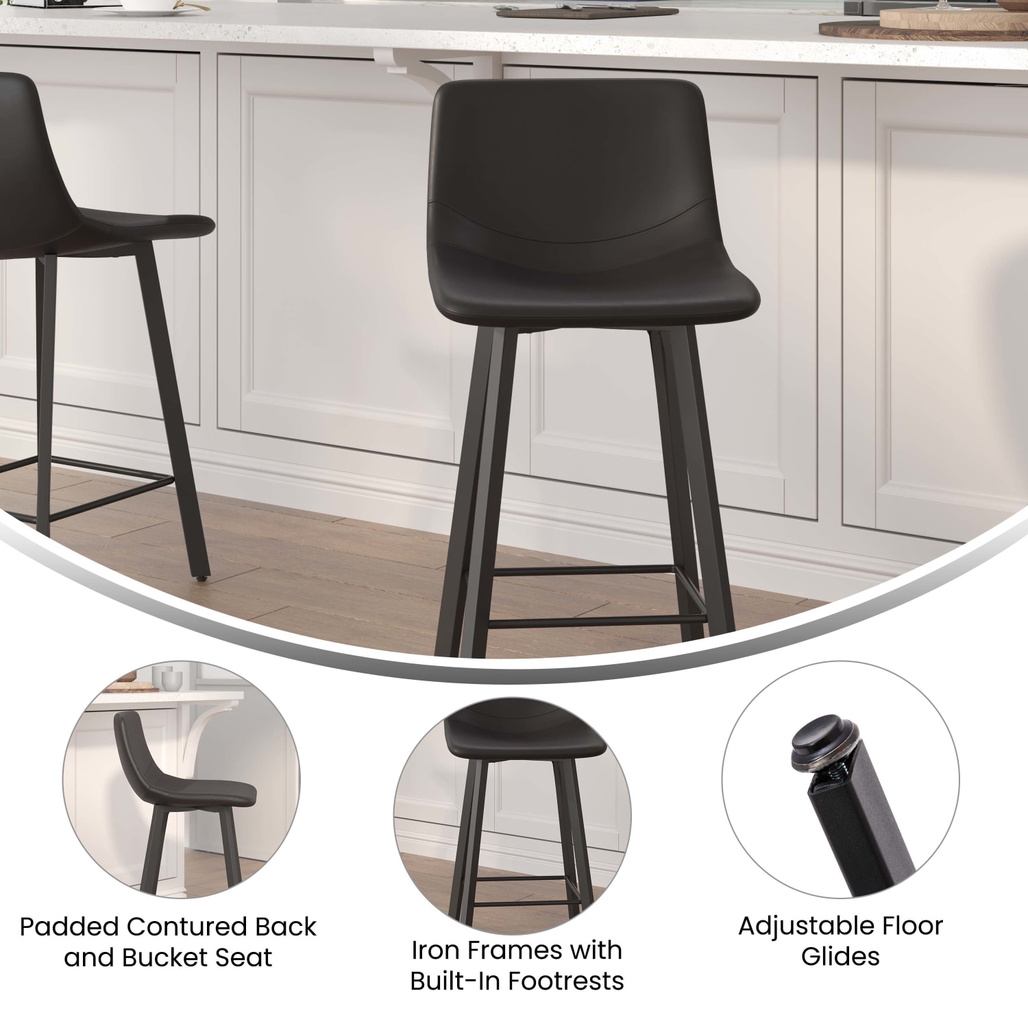 Flash Furniture Caleb Modern Armless Commercial-Grade Counter-Height Stools, Black, Set Of 2 Stools - Image 6