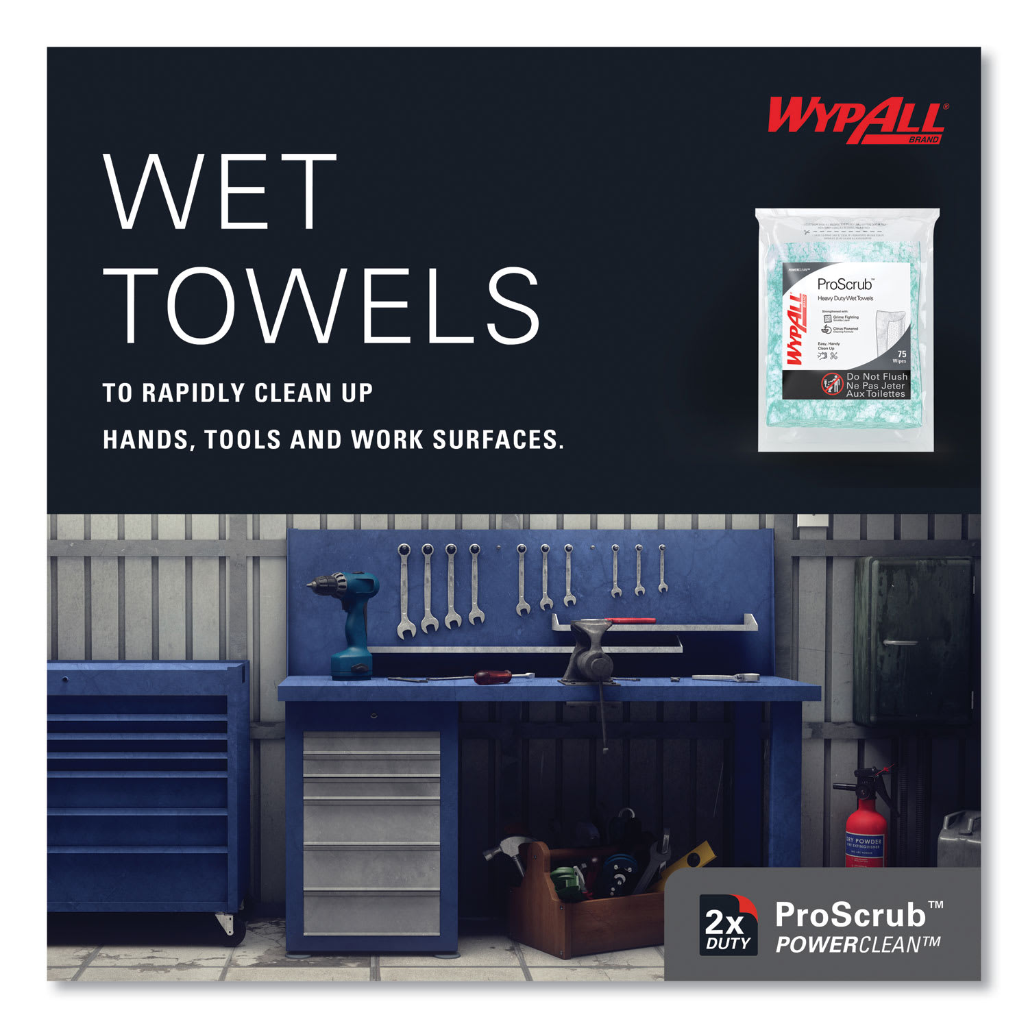 WypAll Power Clean ProScrub Pre-Saturated Wipes, 12 x 9.5, Citrus Scent, Green, 75/Pack, 6 Packs/Carton - Image 4