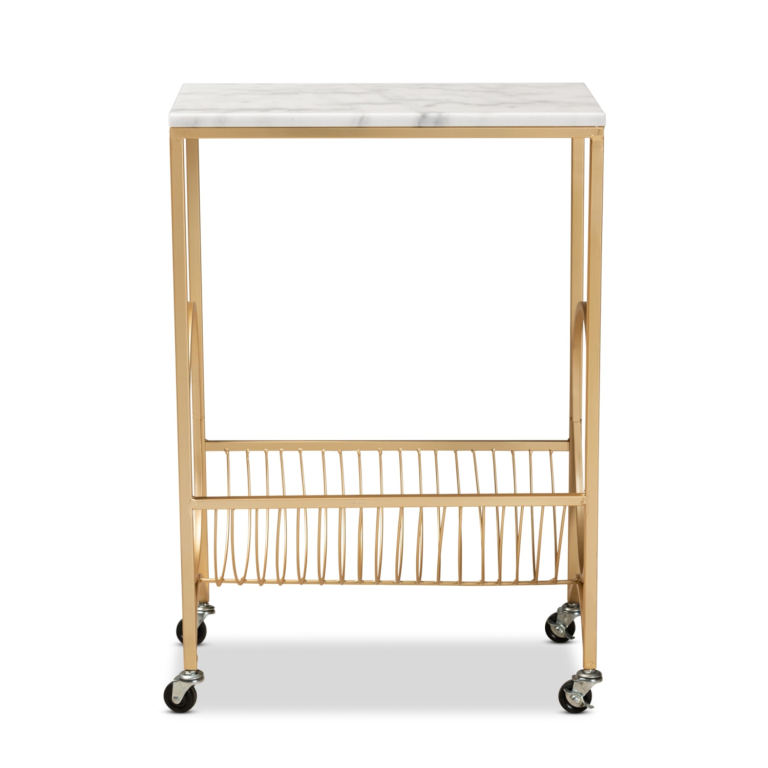 Baxton Studio Jacek Wine Cart, 29-1/4inH x 20inW, White/Gold - Image 3