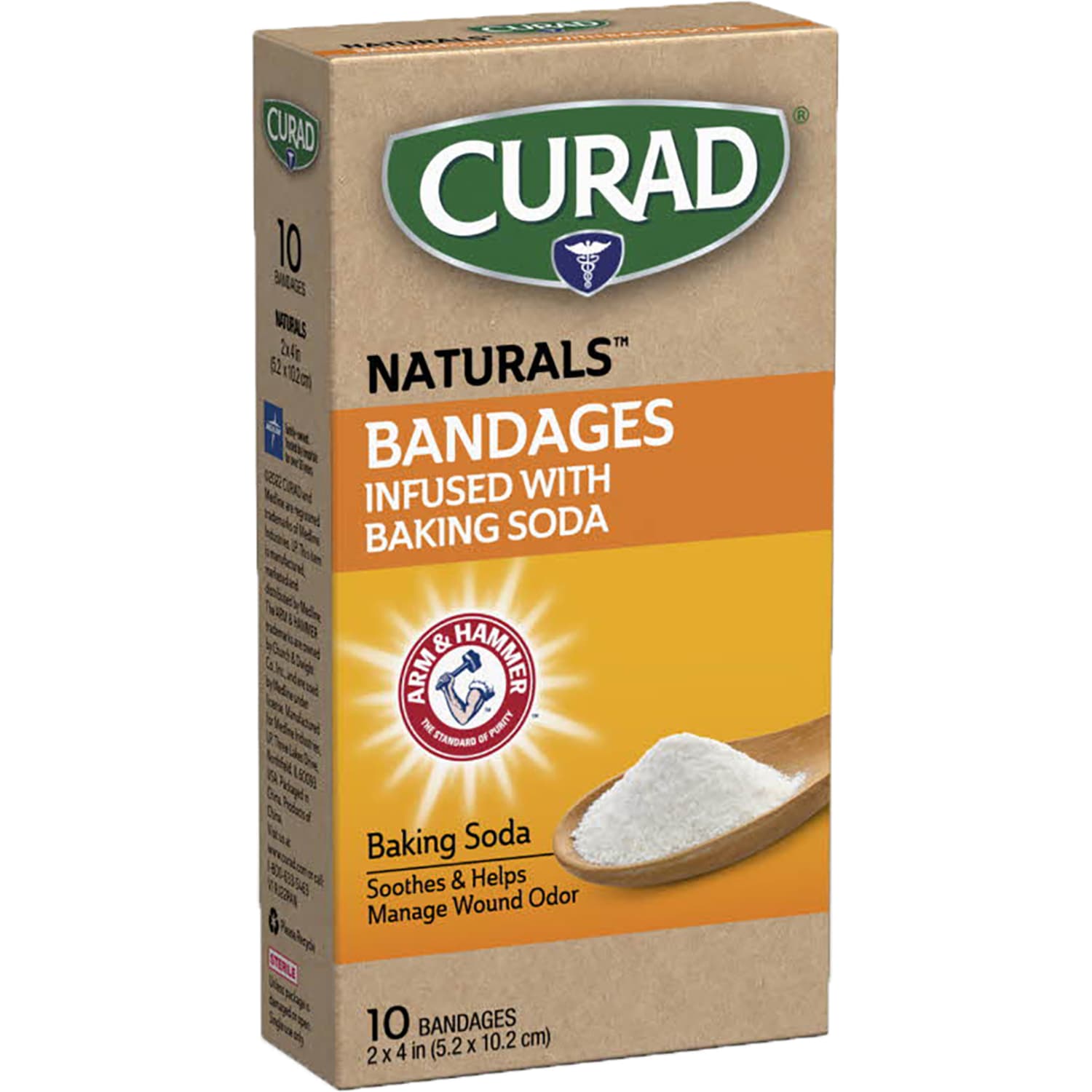 Curad Naturals Bandages Infused With Baking Soda, 4in x 4in, Beige, 10 Bandages Per Pack, Set Of 24 Packs - Image 4