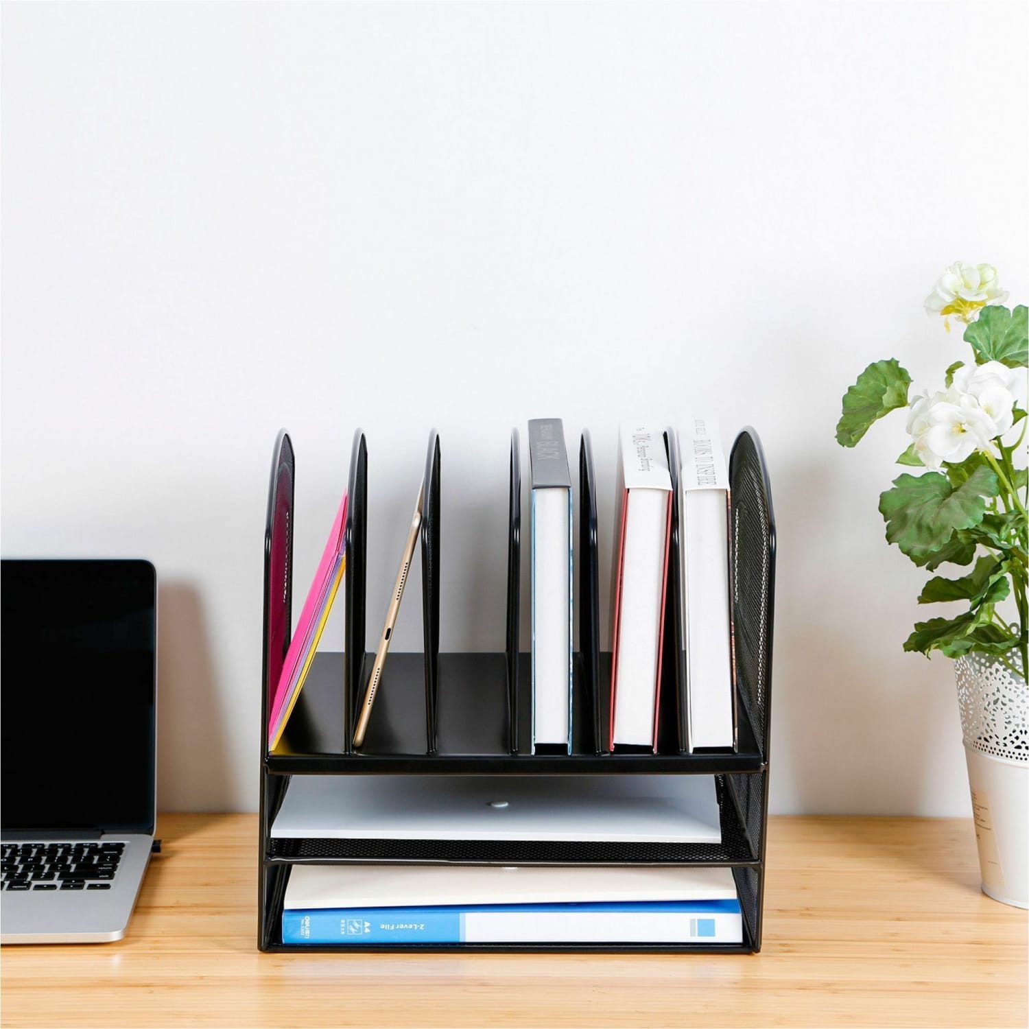 Lorell Steel Horizontal/Vertical Mesh Desk Organizer, Black - Image 4