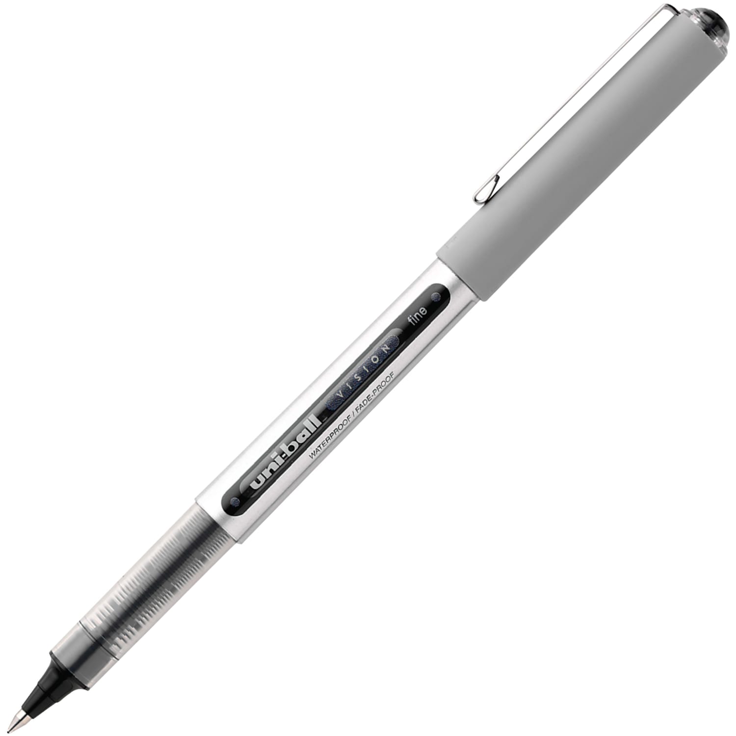 uni-ball Vision Liquid Ink Rollerball Pen, Fine Point, 0.7 mm, Gray Barrel, Black Ink - Image 4