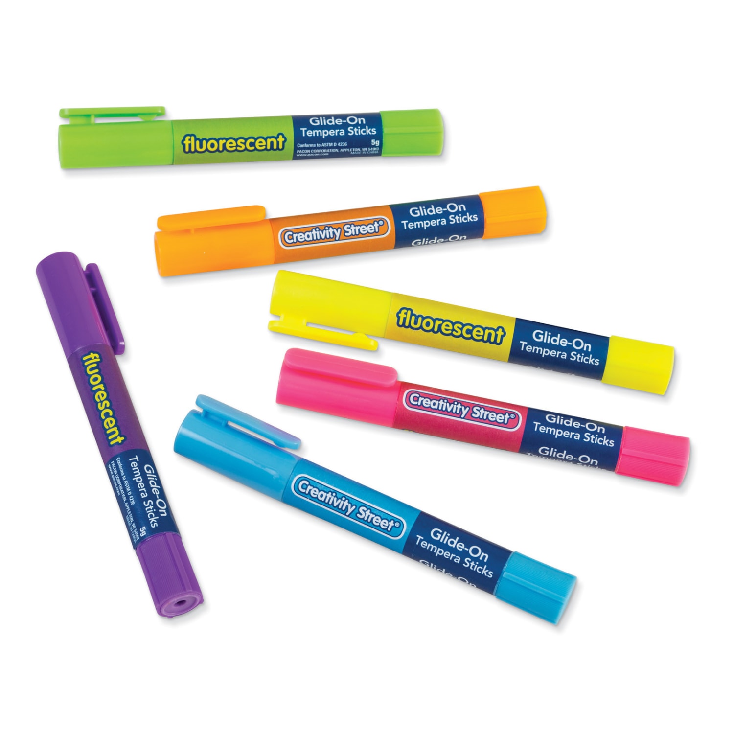 Creativity Street Glide-On Tempera Paint Sticks, 5 mL, Fluorescent, Pack Of 6 Sticks, Set Of 3 Packs - Image 3