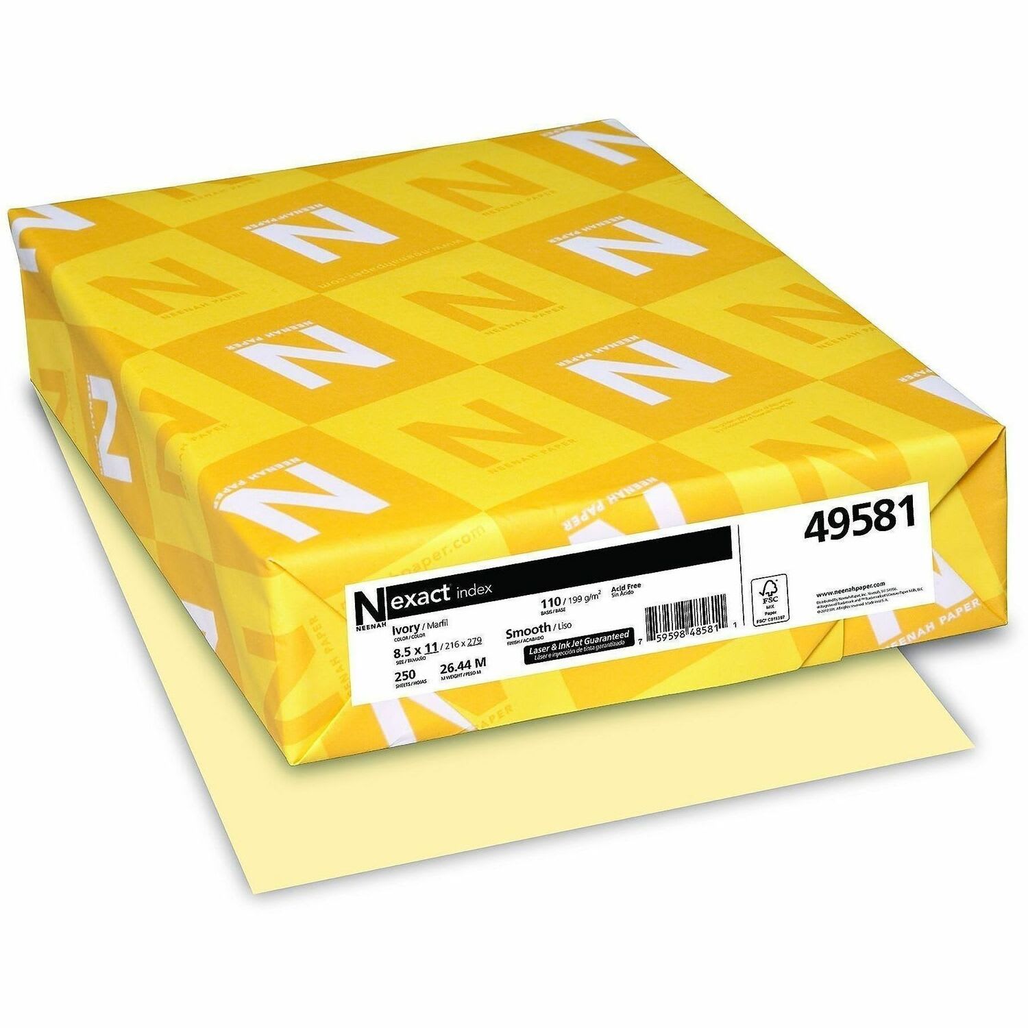 Neenah Exact Index Card Stock, 8 1/2in x 11in, 110 Lb., Ivory, Pack Of 250 Sheets - Image 3