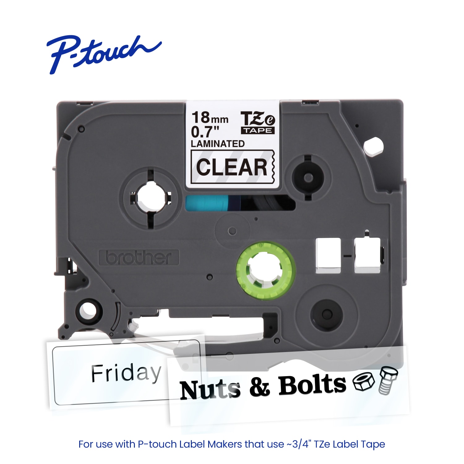 Brother P-touch TZe141, Laminated, ~3/4in x 26.2 ft (18mm x 8m), Black on Clear Label Tape - Image 3