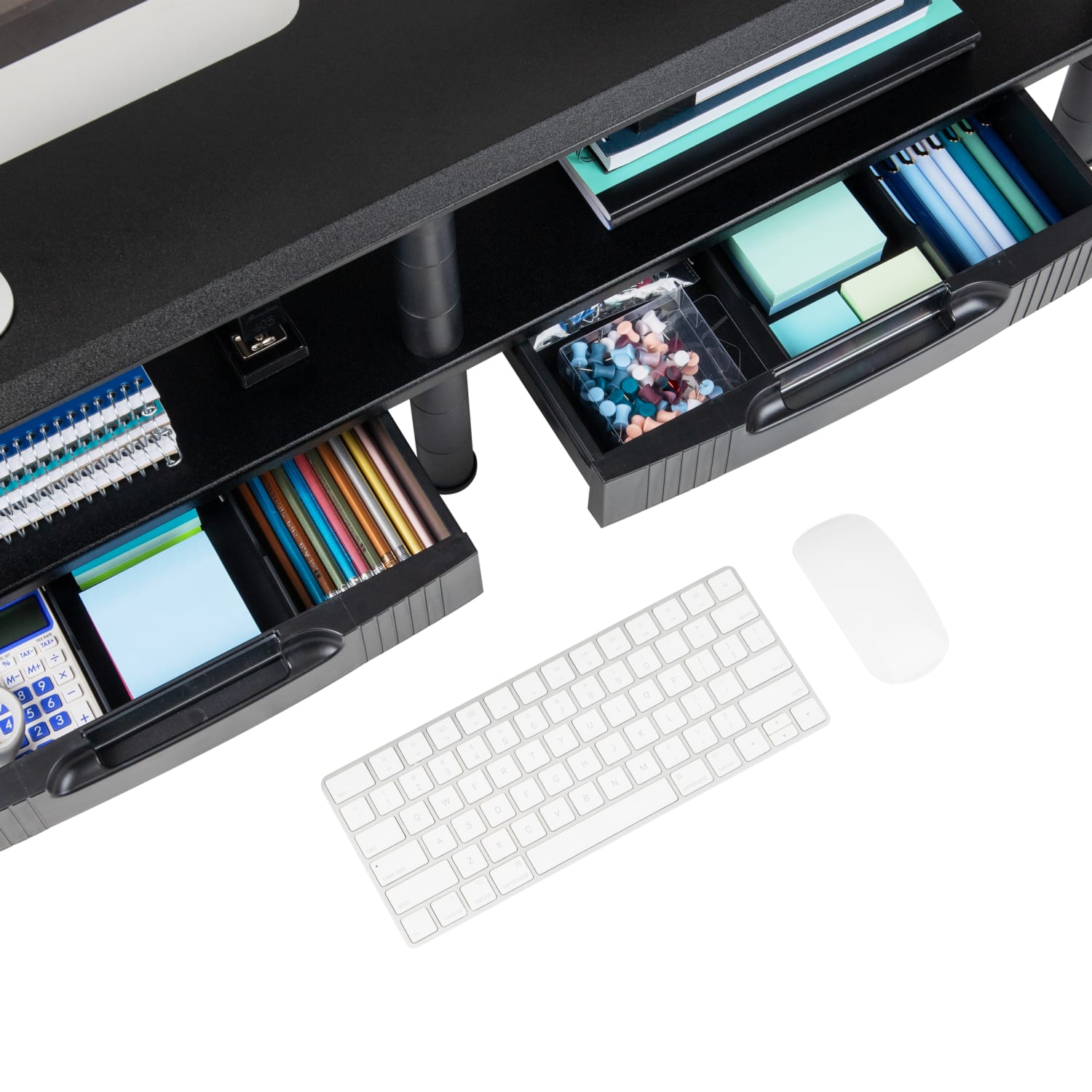 Mind Reader Extended 2-Tier Dual Monitor Stand, 12-1/2inH x 11inW x 38-1/2inD, Black - Image 6