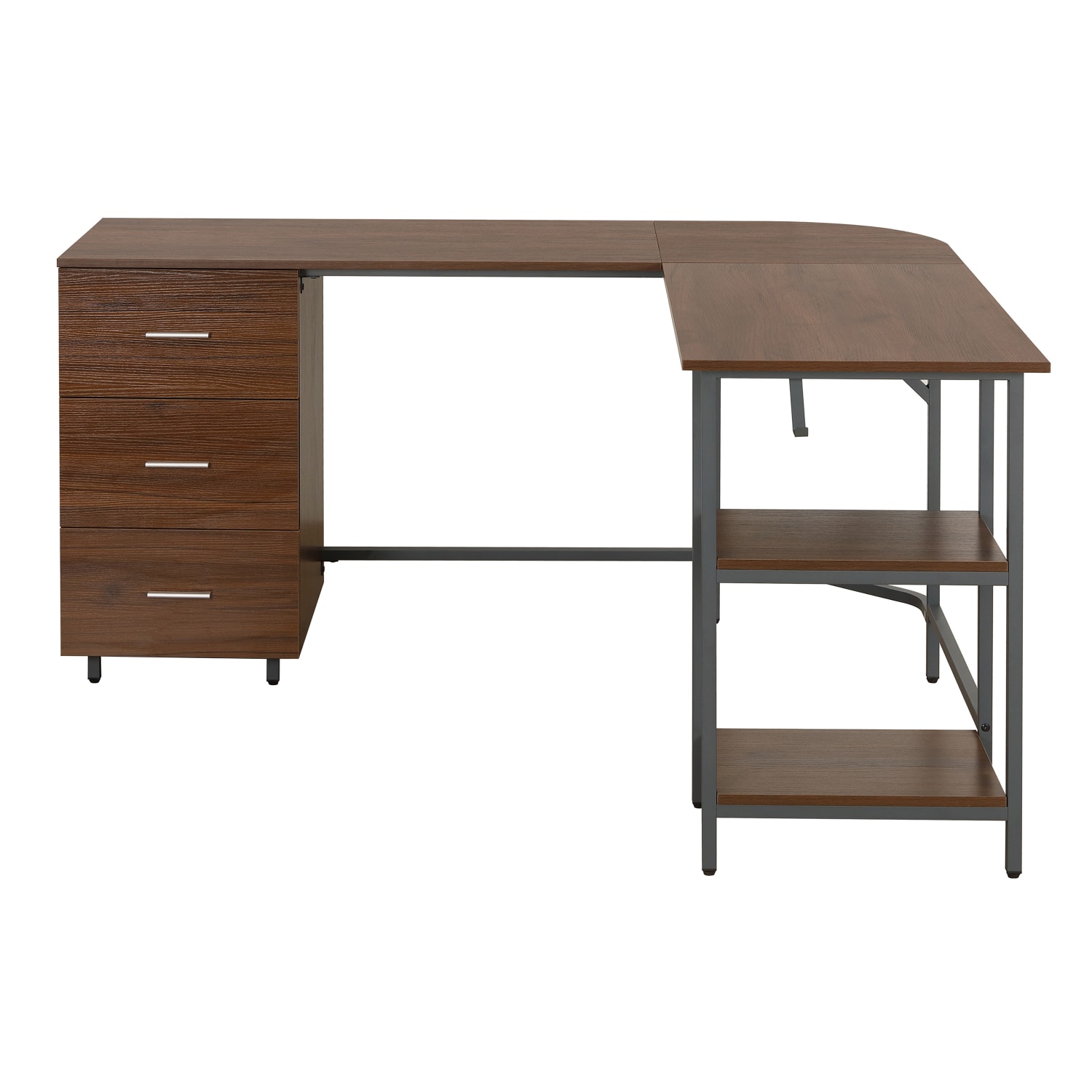Techni Mobili 59inW L-Shaped 2-Tone Home Office Computer Desk With Storage, Walnut - Image 5