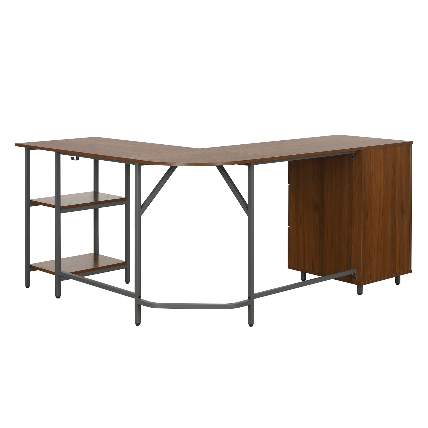 Techni Mobili 59inW L-Shaped 2-Tone Home Office Computer Desk With Storage, Walnut - Image 6