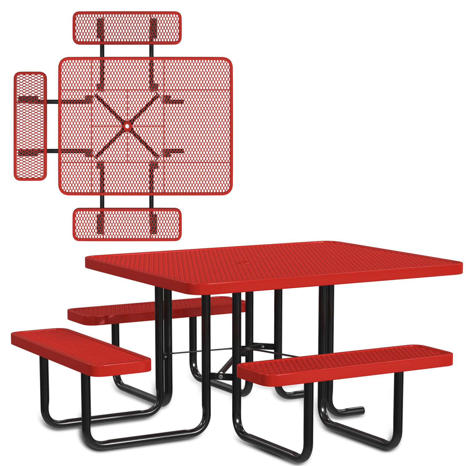 Leisure Craft Square ADA Outdoor Picnic Table, 29-1/4inH x 75inW x 80inD, Black/Red