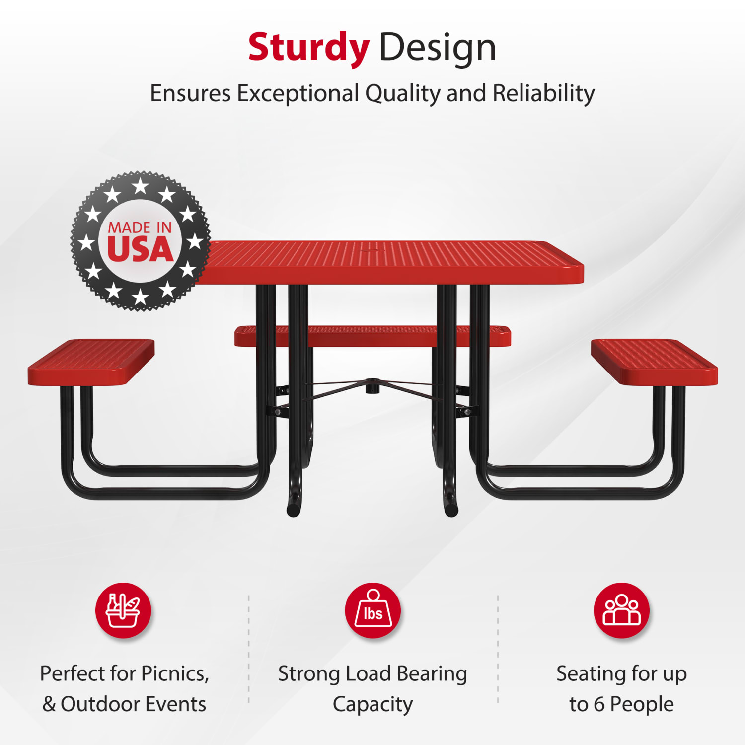 Leisure Craft Square ADA Outdoor Picnic Table, 29-1/4inH x 75inW x 80inD, Black/Red - Image 3
