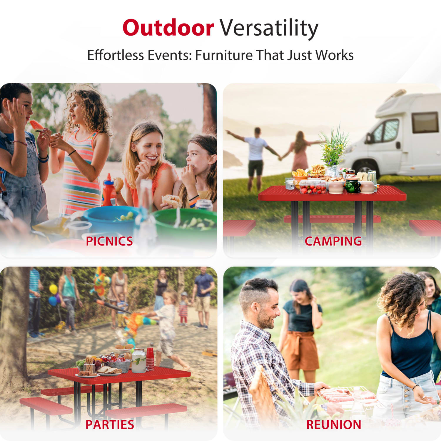 Leisure Craft Square ADA Outdoor Picnic Table, 29-1/4inH x 75inW x 80inD, Black/Red - Image 6