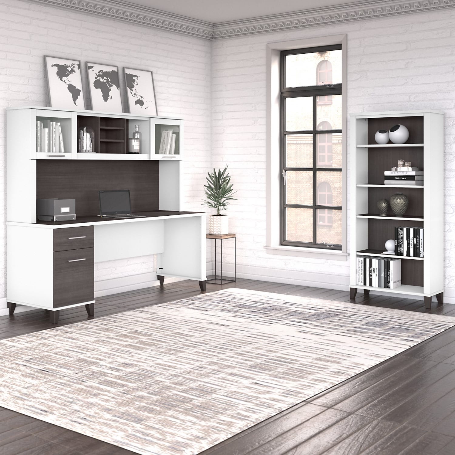 Bush Business Furniture Somerset 72inW Office Computer Desk With Hutch And 5-Shelf Bookcase, Storm Gray/White, Standard Delivery - Image 3