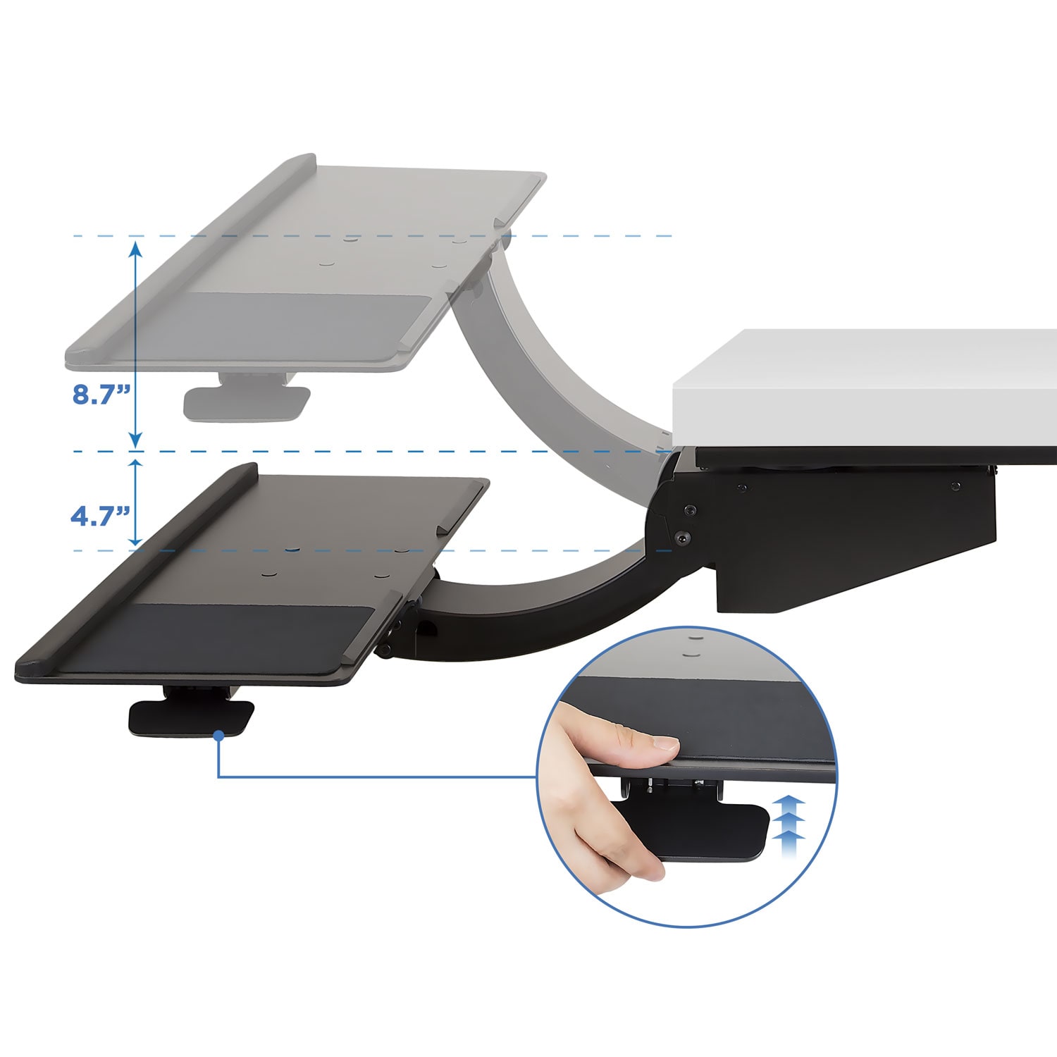 Mount-It! MI-7139 Standing Keyboard And Mouse Platform With Ergonomic Wrist Rest/Mouse Pad, 26.5inH x 5.75inW x 10inD, Black - Image 3