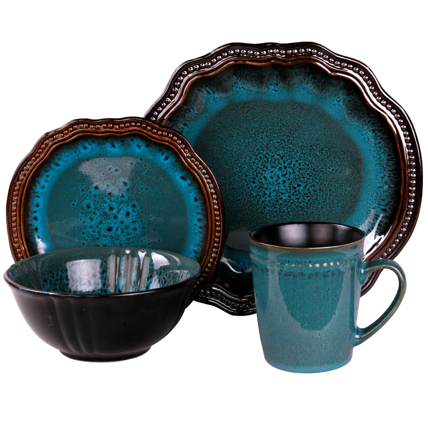 Elama 16-Piece Stoneware Dinnerware Set, Mystic Waves - Image 3