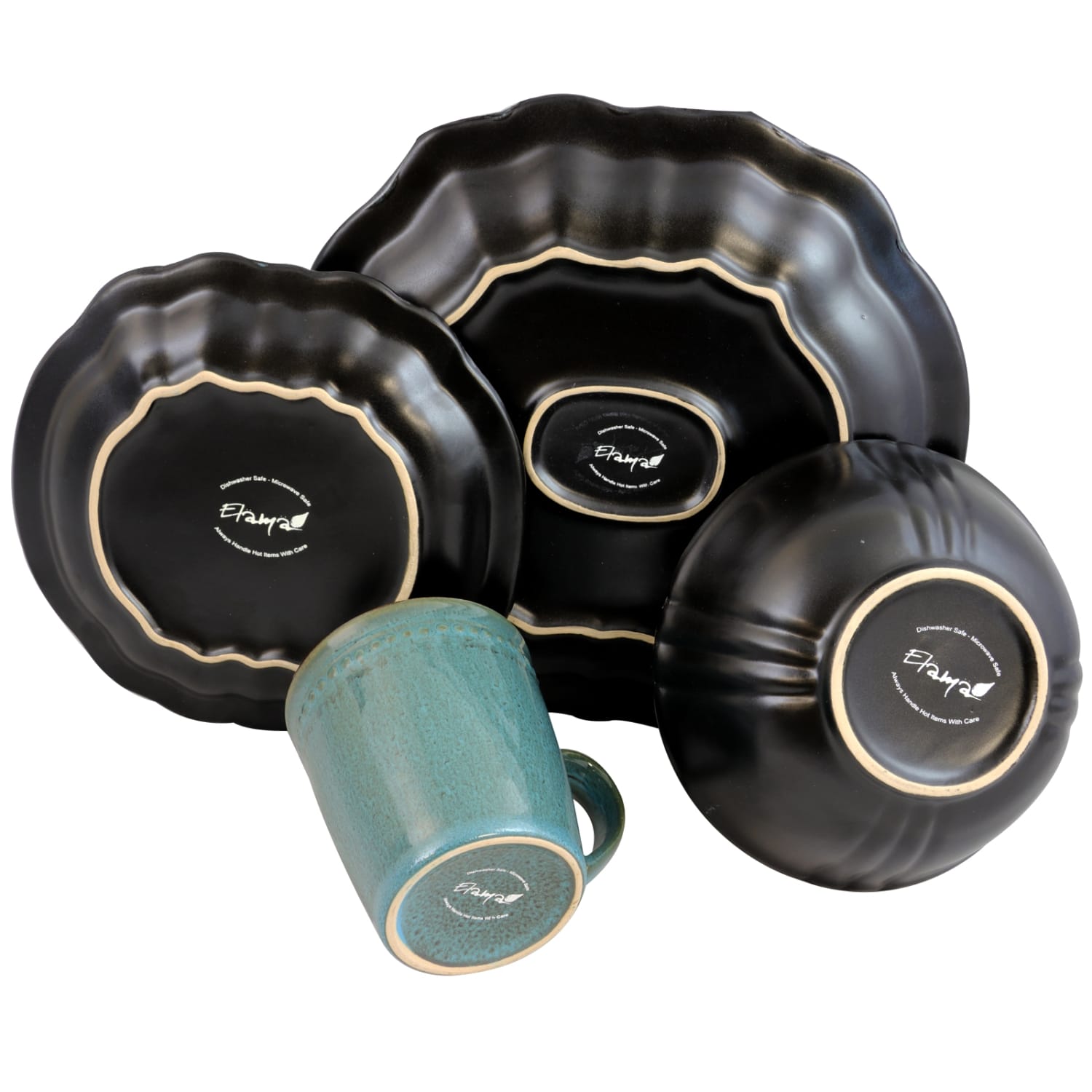 Elama 16-Piece Stoneware Dinnerware Set, Mystic Waves - Image 4