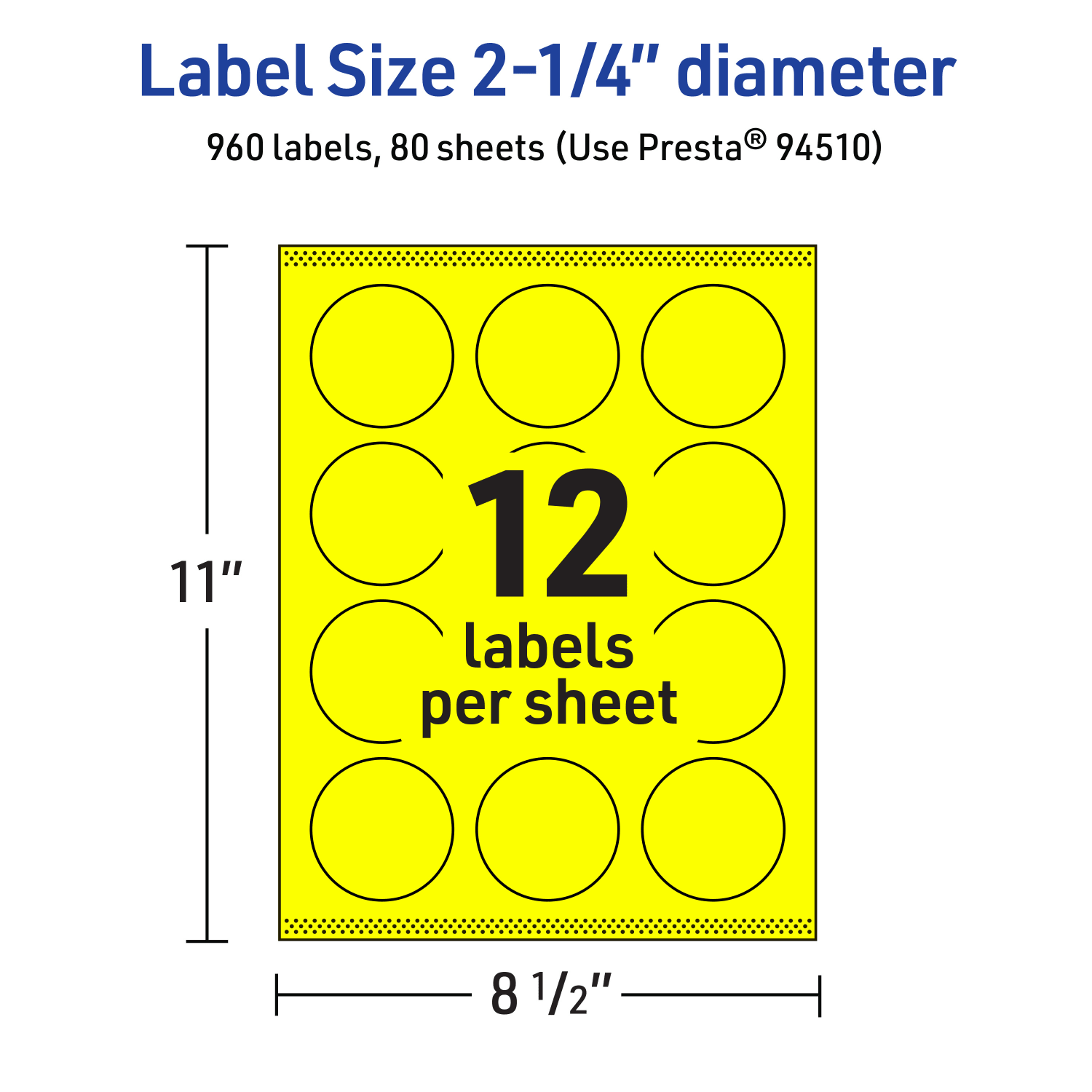Avery Print-To-The-Edge Labels With Sure Feed Technology, 94510-NYP80, Round, 2-1/4in, Matte Neon Yellow, Pack of 960 - Image 6