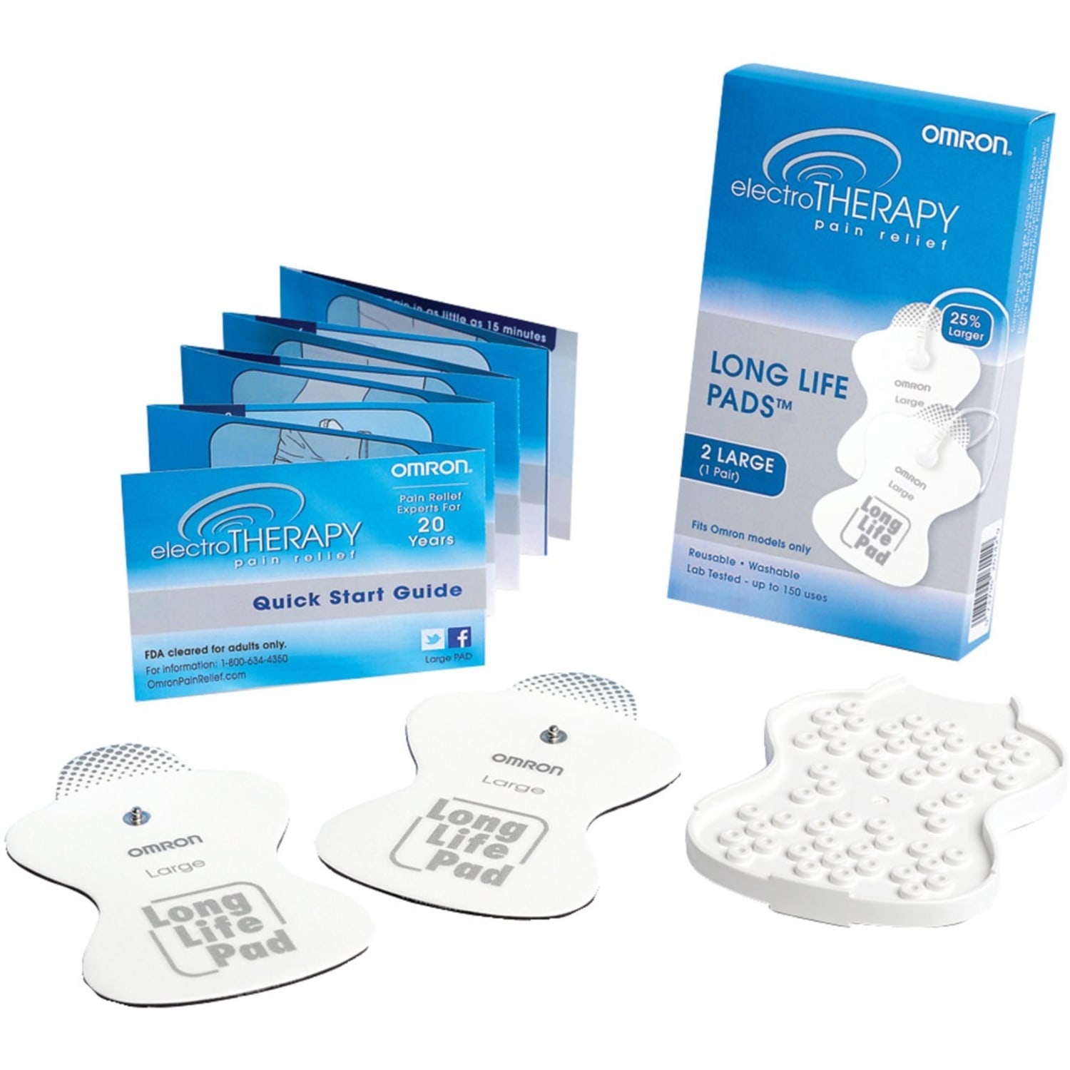 Omron ElectroTHERAPY TENS Long Life Pads, Large, PMLLPAD-L, 0.1inH x 4inW, White, 2