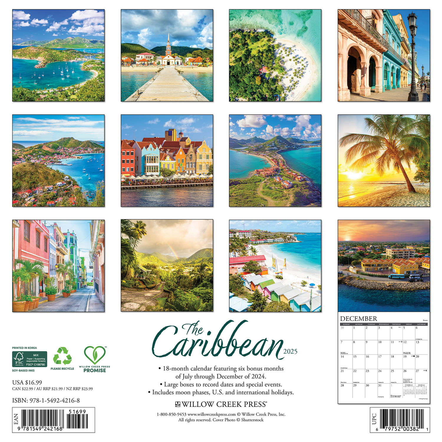 2025 Willow Creek Press Monthly Wall Calendar, 12in x 12in, Caribbean, January To December 2025 - Image 6
