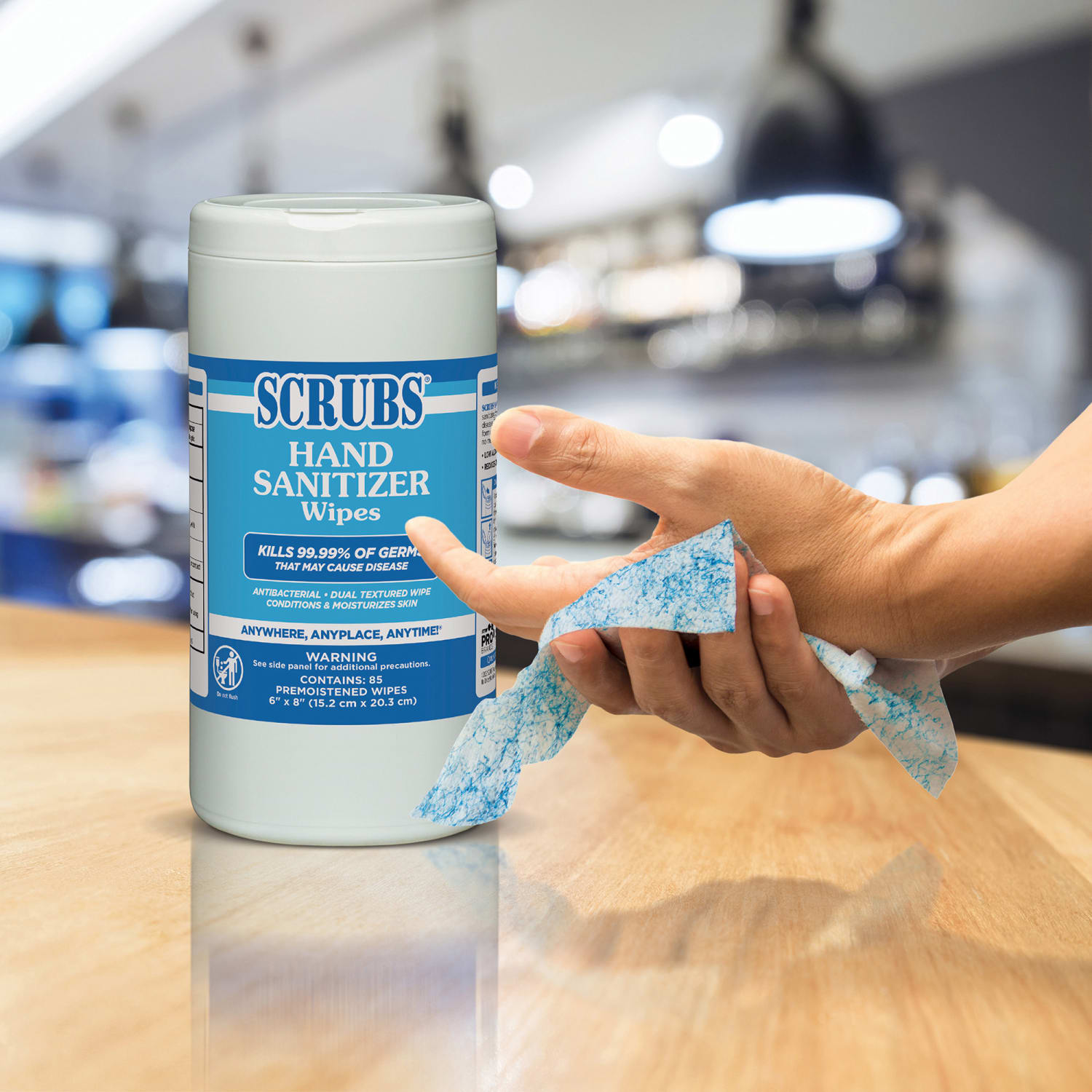 SCRUBS Hand Sanitizer Wipes - Blue, White - Abrasive, Non-scratching, Textured, Anti-bacterial - For Hand - 85 Per Canister - 6 / Carton - Image 3