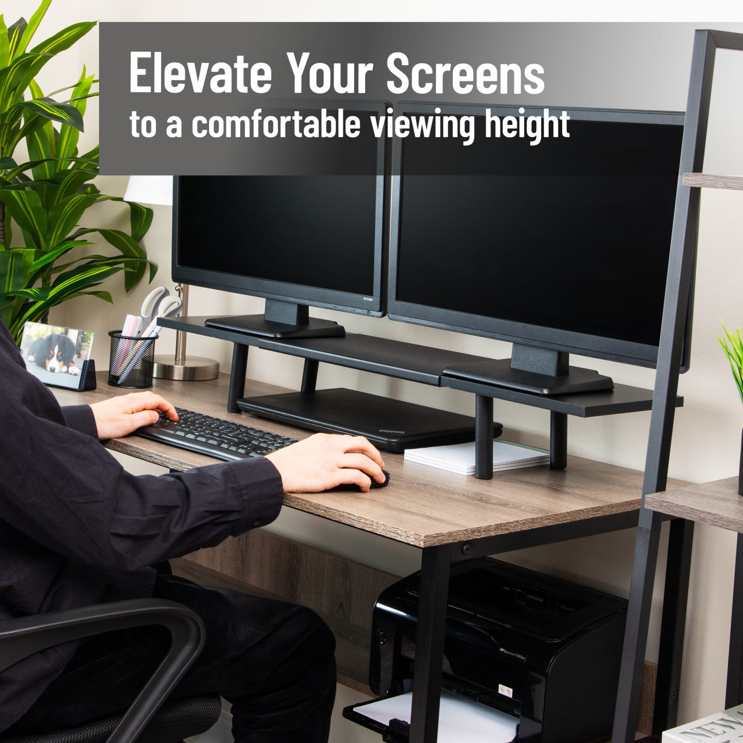 Mind Reader Extendable Dual Monitor Stand Desktop Riser, 5-1/2inH x 9inW x 31-1/2inD, Black, Total Qty 1 - Image 3