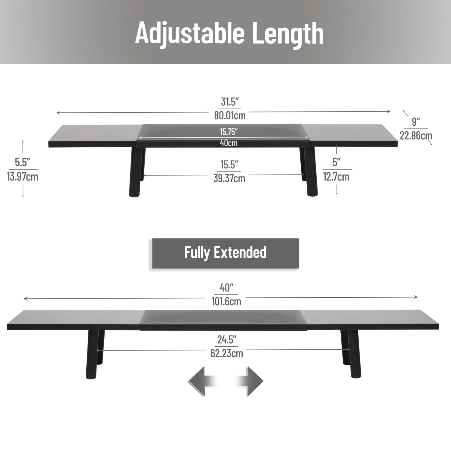 Mind Reader Extendable Dual Monitor Stand Desktop Riser, 5-1/2inH x 9inW x 31-1/2inD, Black, Total Qty 1 - Image 4