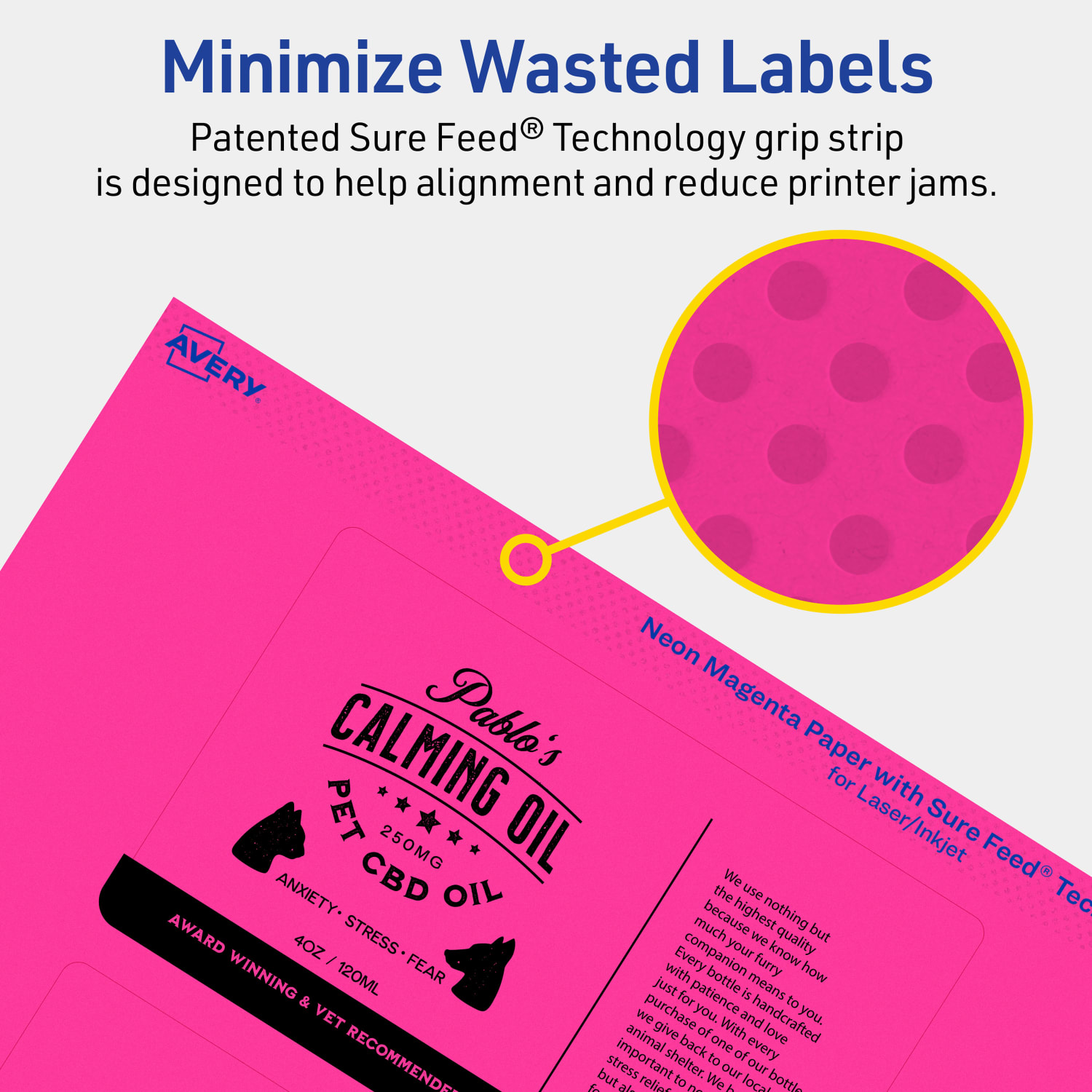 Avery Print-To-The-Edge Labels With Sure Feed Technology And Easy Peel, 94213-NMP10, Rectangle, 3in x 5in, Matte Neon Magenta, Pack of 30 - Image 5