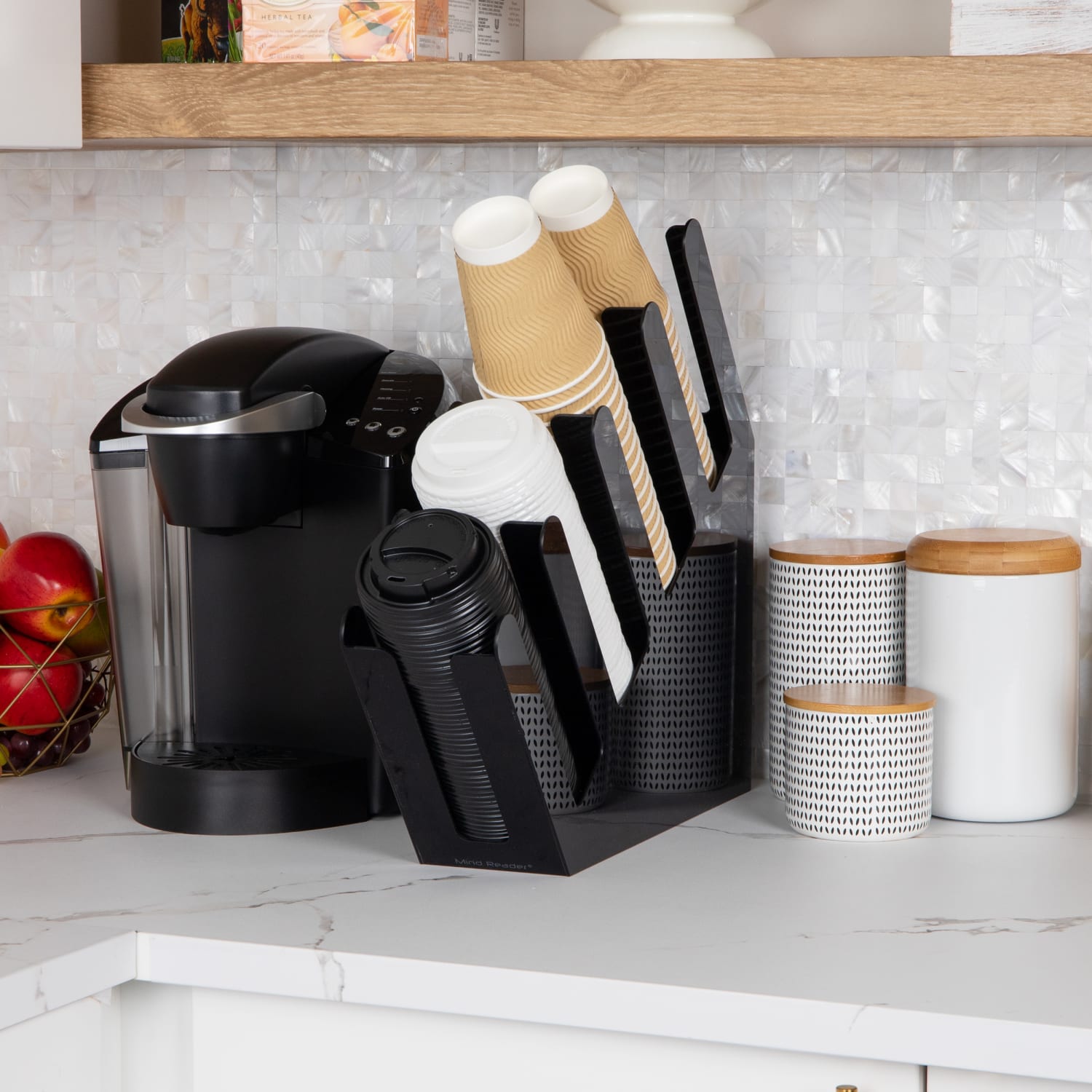 Mind Reader Cup and Lid Dispenser Countertop Organizer, 16in H x 18in W x 4in D, Black - Image 3