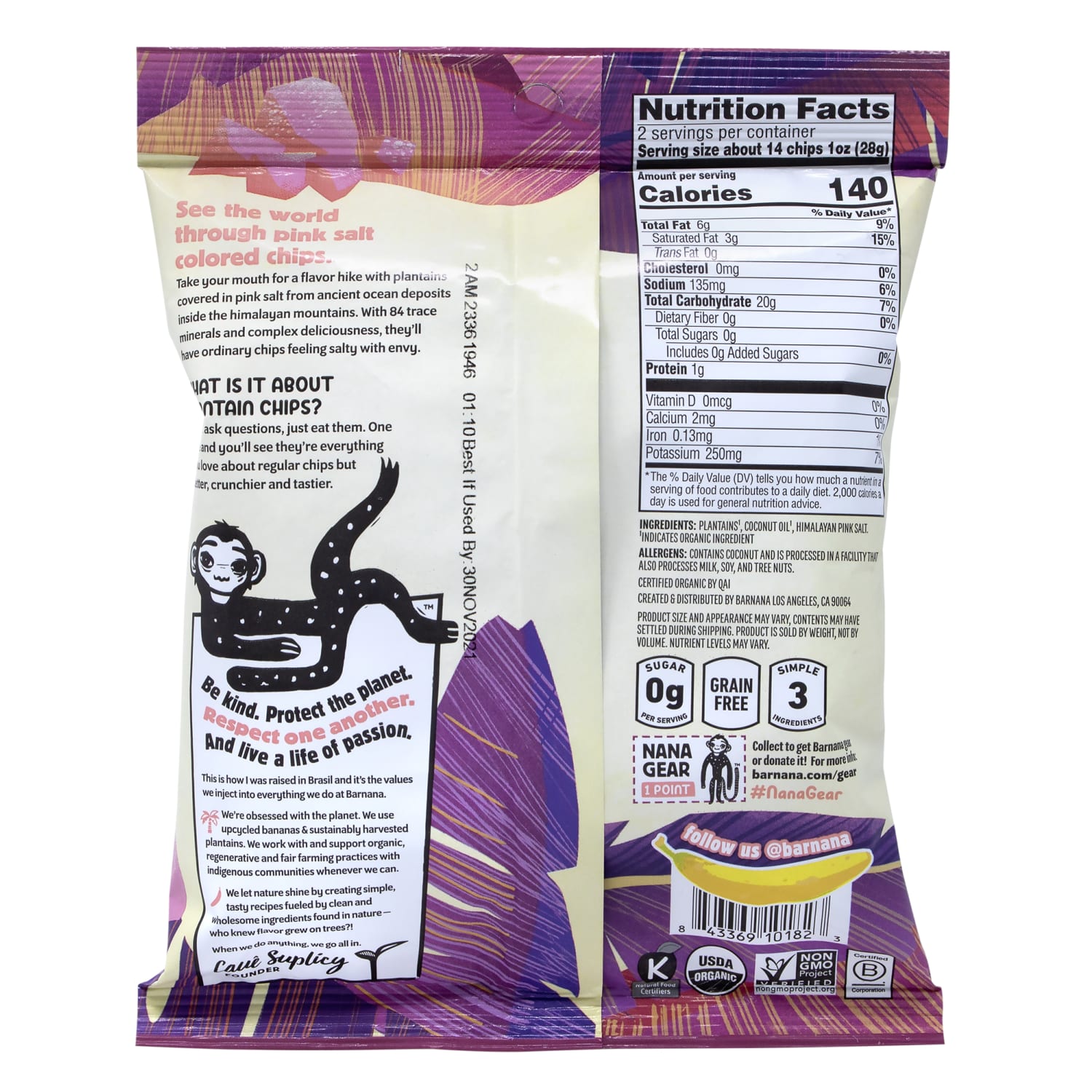 Barnana Himalayan Pink Sea Salt Plantain Chips, 2 Oz, Pack Of 12 Bags - Image 5