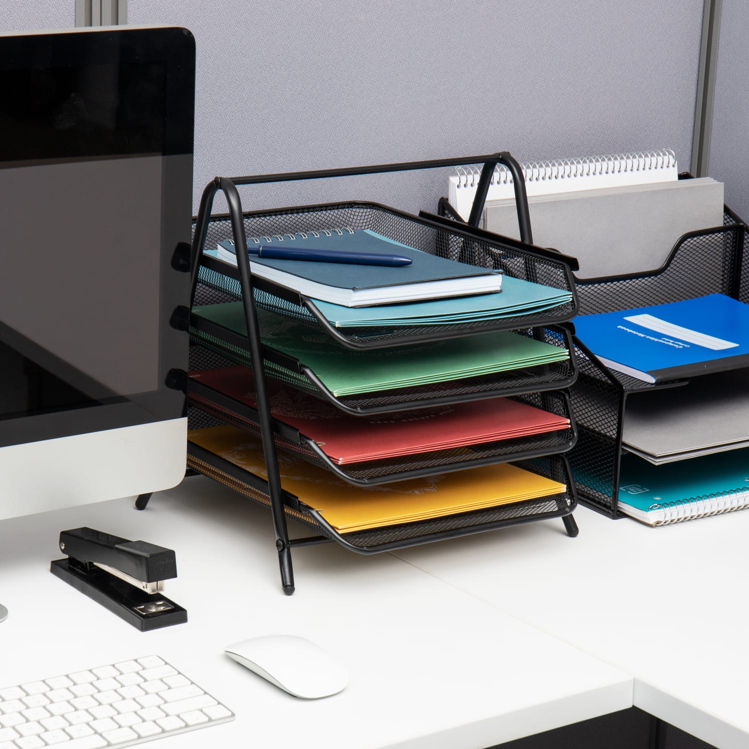 Mind Reader 4-Tier Desktop Organizer Paper Tray, 12-1/2inH x 13-3/4inW x 12inD, Black, Set Of 2 Trays - Image 3