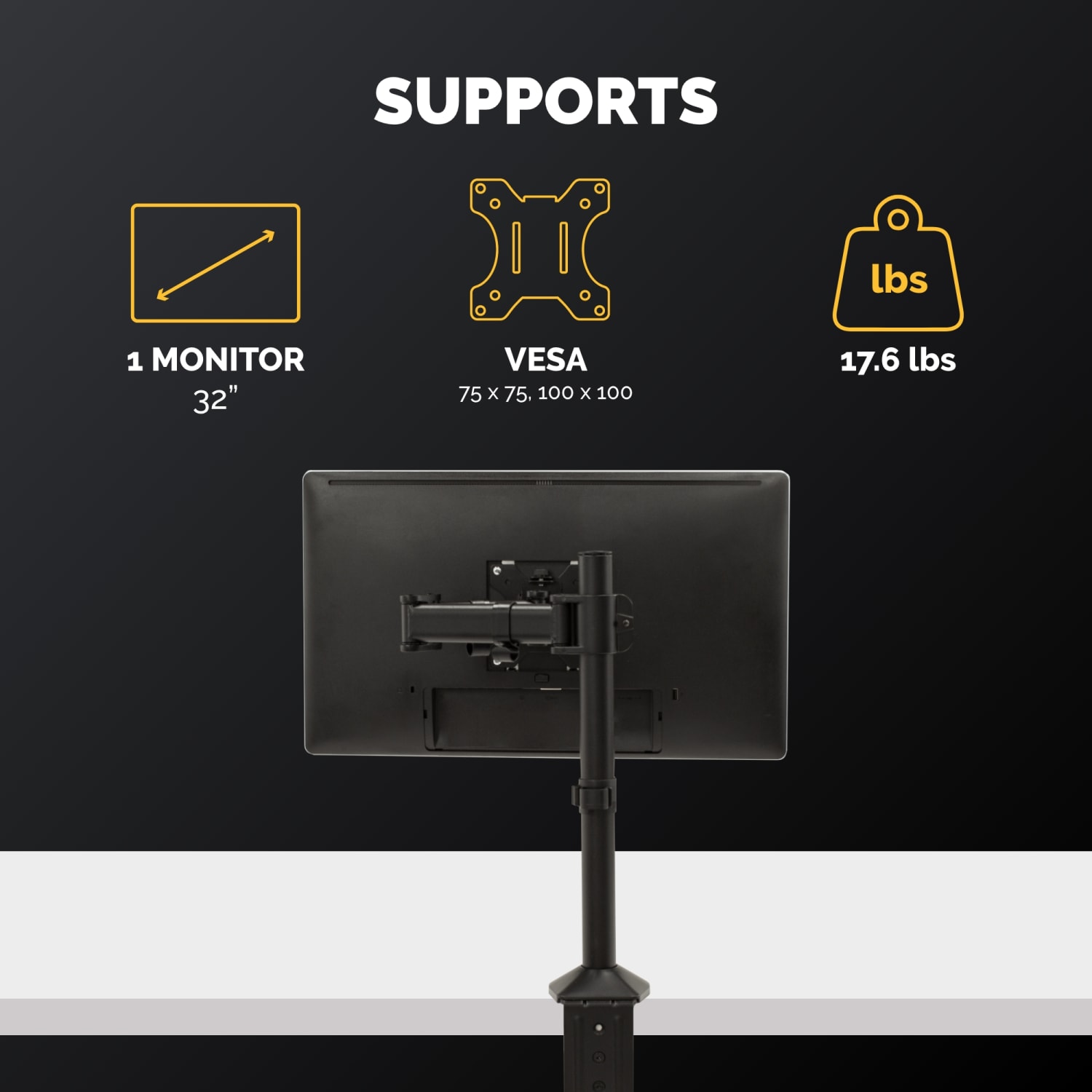 Fellowes Reflex Single Monitor Arm For Monitors Up To 32in, 17-1/2inH x 4-5/8inW x 16-5/8inD, Black - Image 3