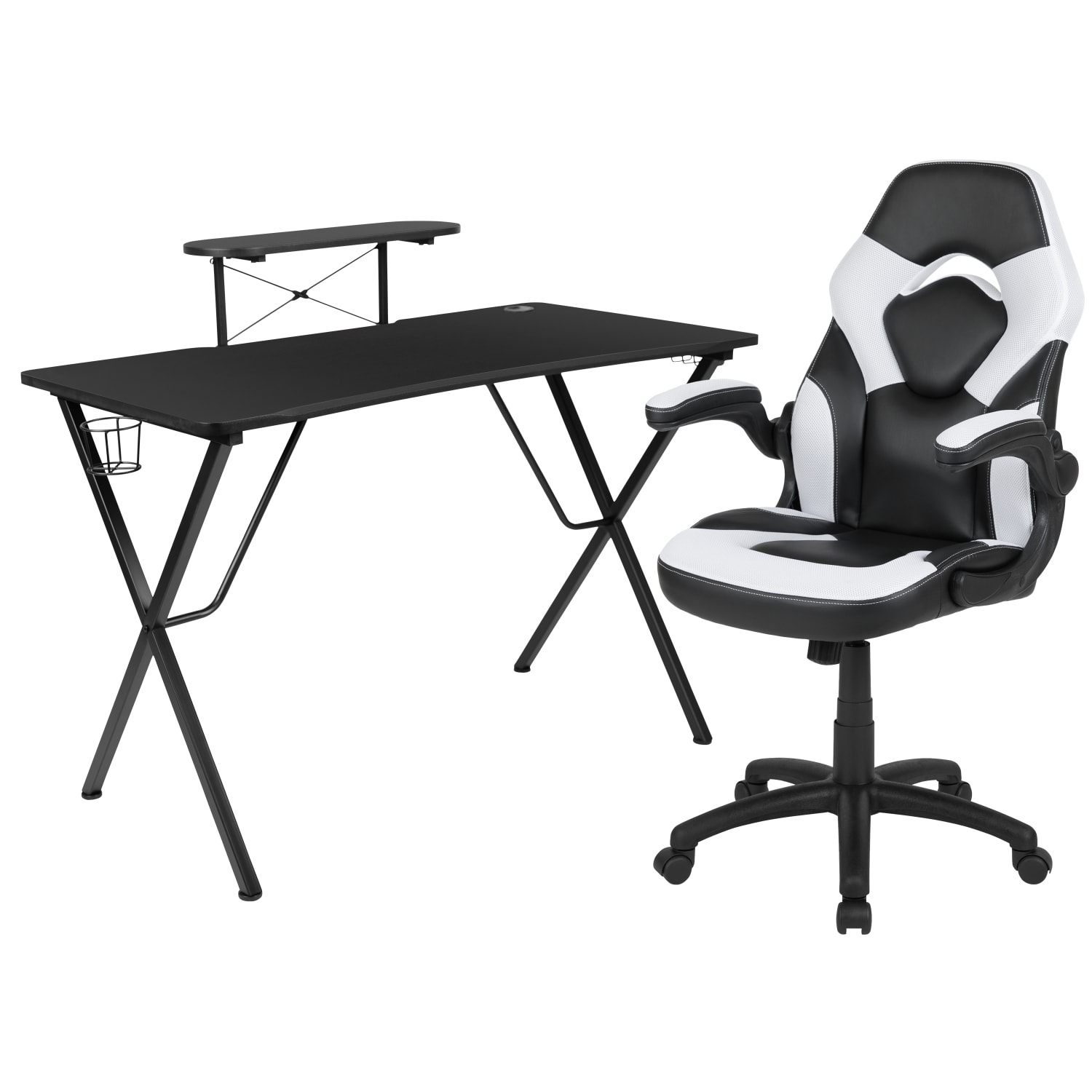 Flash Furniture Gaming Desk And Racing Chair Set With Cup Holder, Headphone Hook and Monitor/Smartphone Stand, White - Image 3