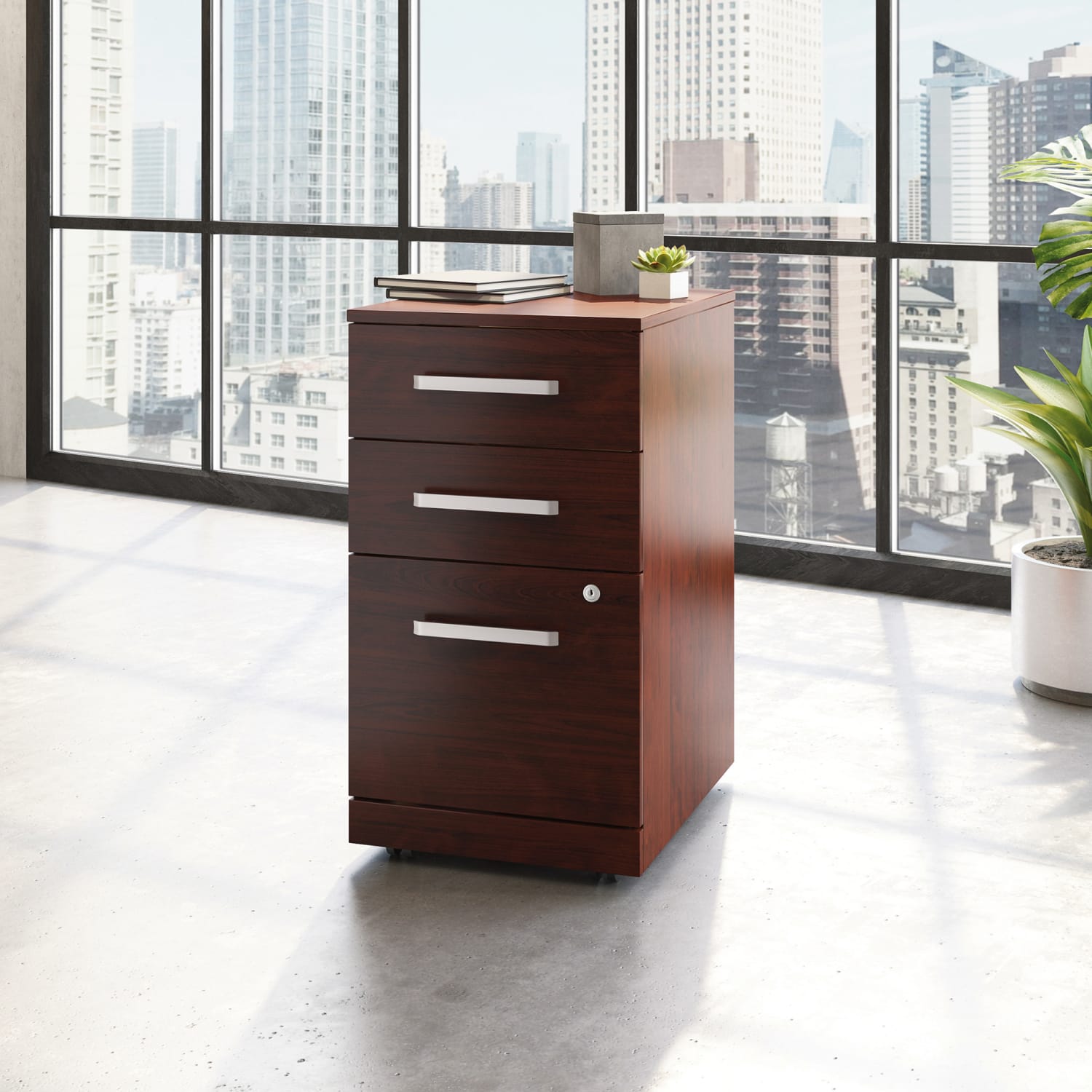 Sauder Affirm 20inD Vertical 3-Drawer Mobile File Cabinet With Lock, Classic Cherry - Image 3