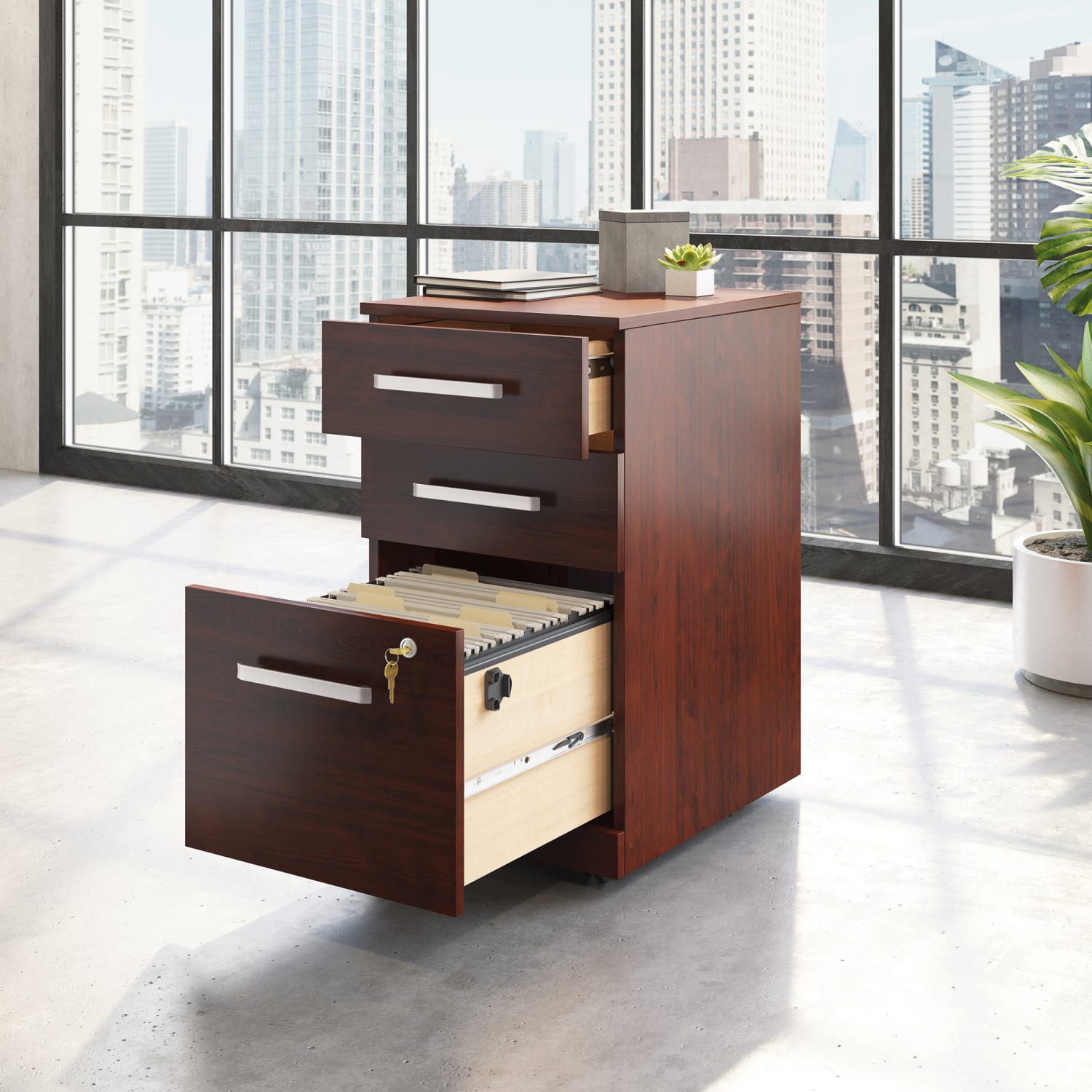 Sauder Affirm 20inD Vertical 3-Drawer Mobile File Cabinet With Lock, Classic Cherry - Image 4