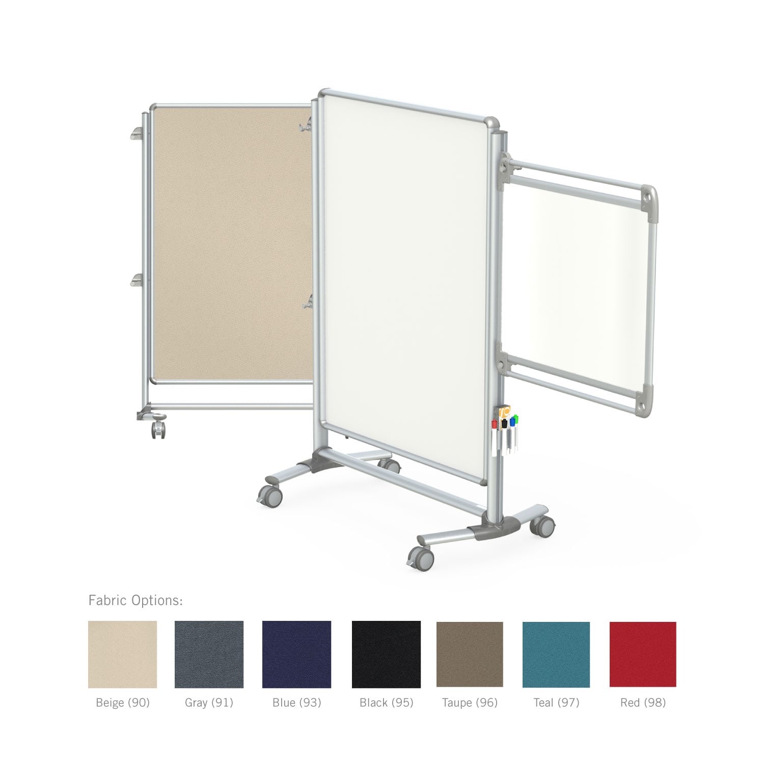 Ghent Nexus Mobile Partition 2-Sided Whiteboard/Fabric Bulletin Board, 77-1/8inH x 52-3/8inW x 21-3/8inD, White/Teal - Image 3