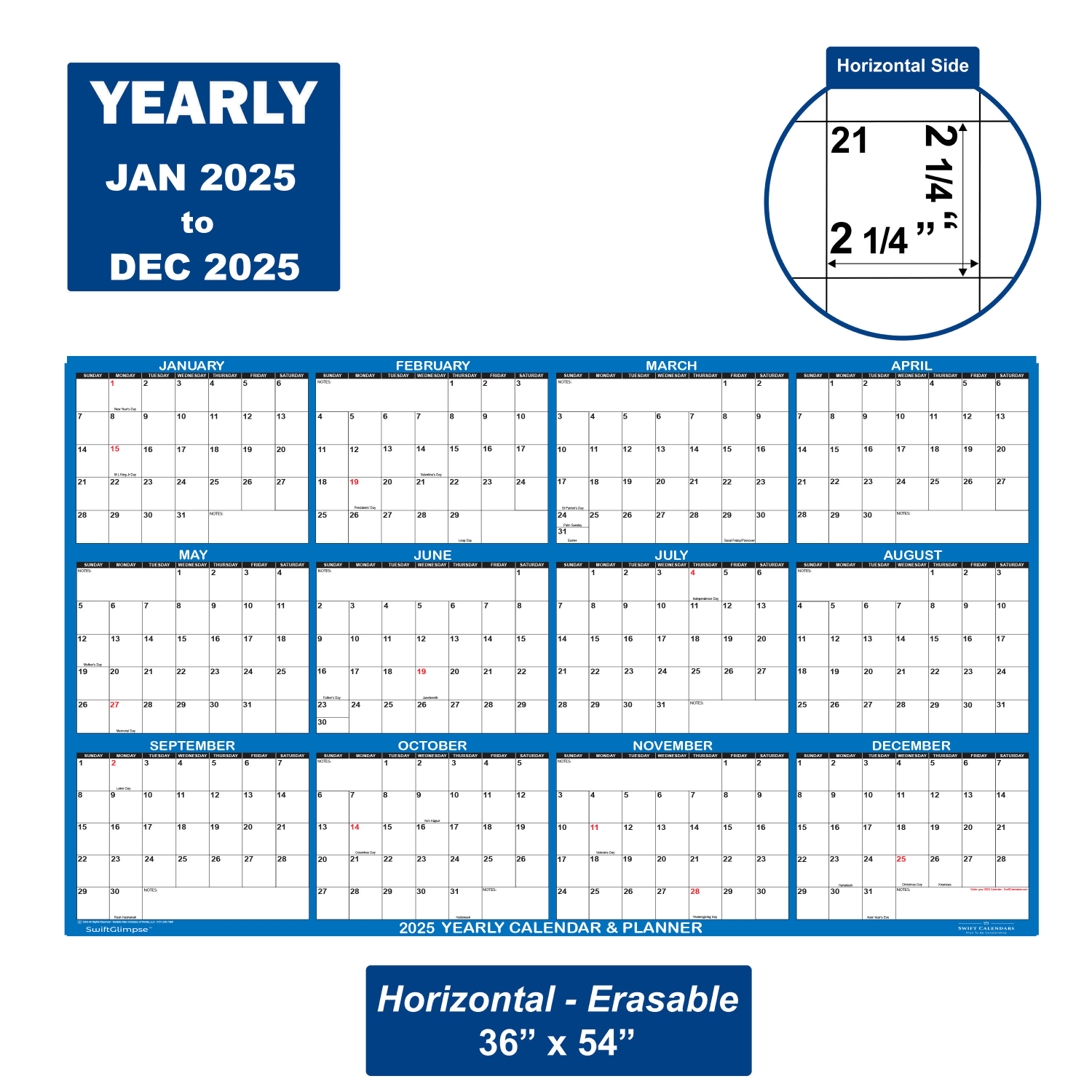 2025 SwiftGlimpse Daily/Yearly Wall Calendar, 36in x 54in, Navy, January 2025 To December 2025, SG 2025 NAVY - Image 3