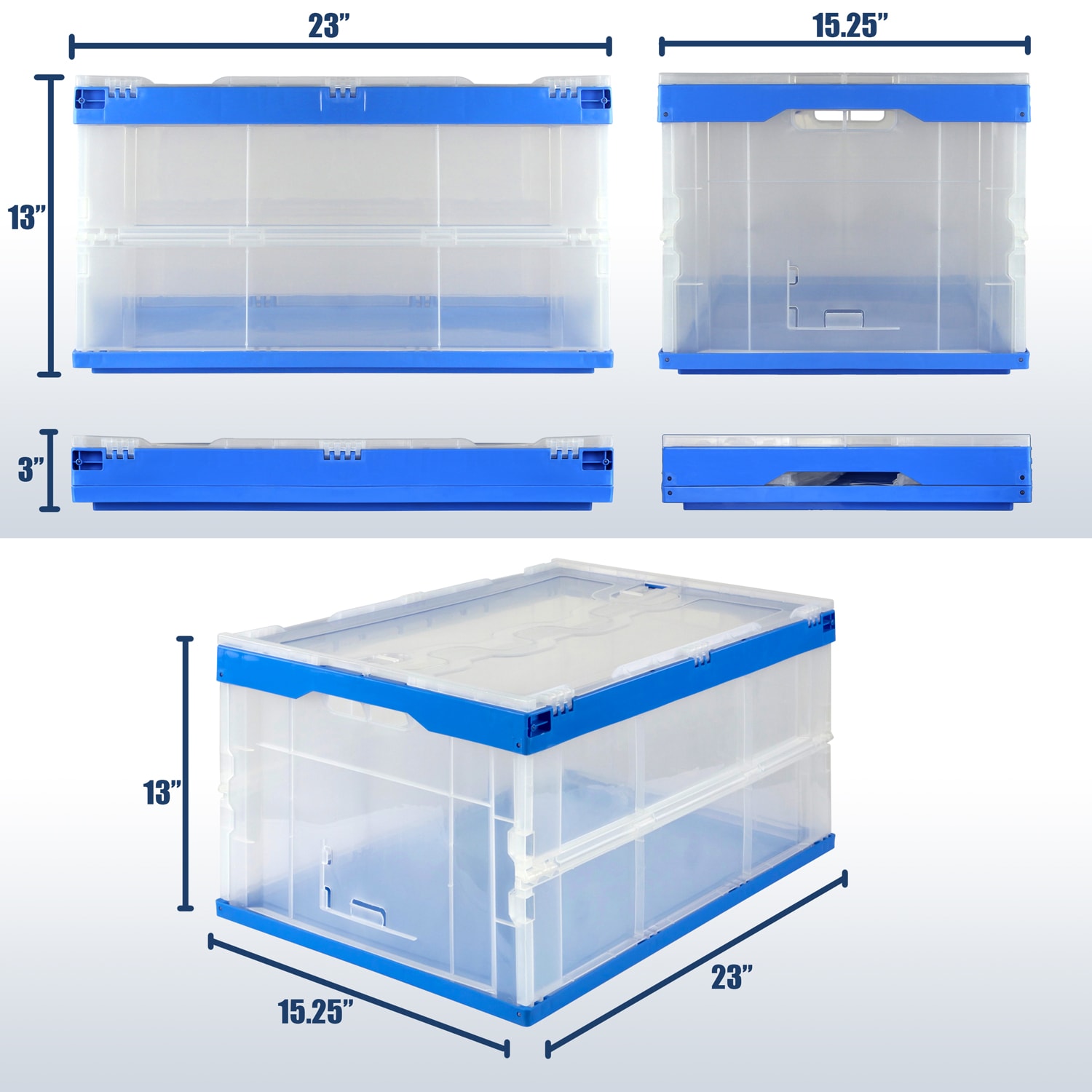 Mount-It! Folding Heavy-Duty Storage Crates, 12-1/2inH x 21-1/2inW x 15-5/16inD, Clear/Blue, Pack Of 3 Crates - Image 6