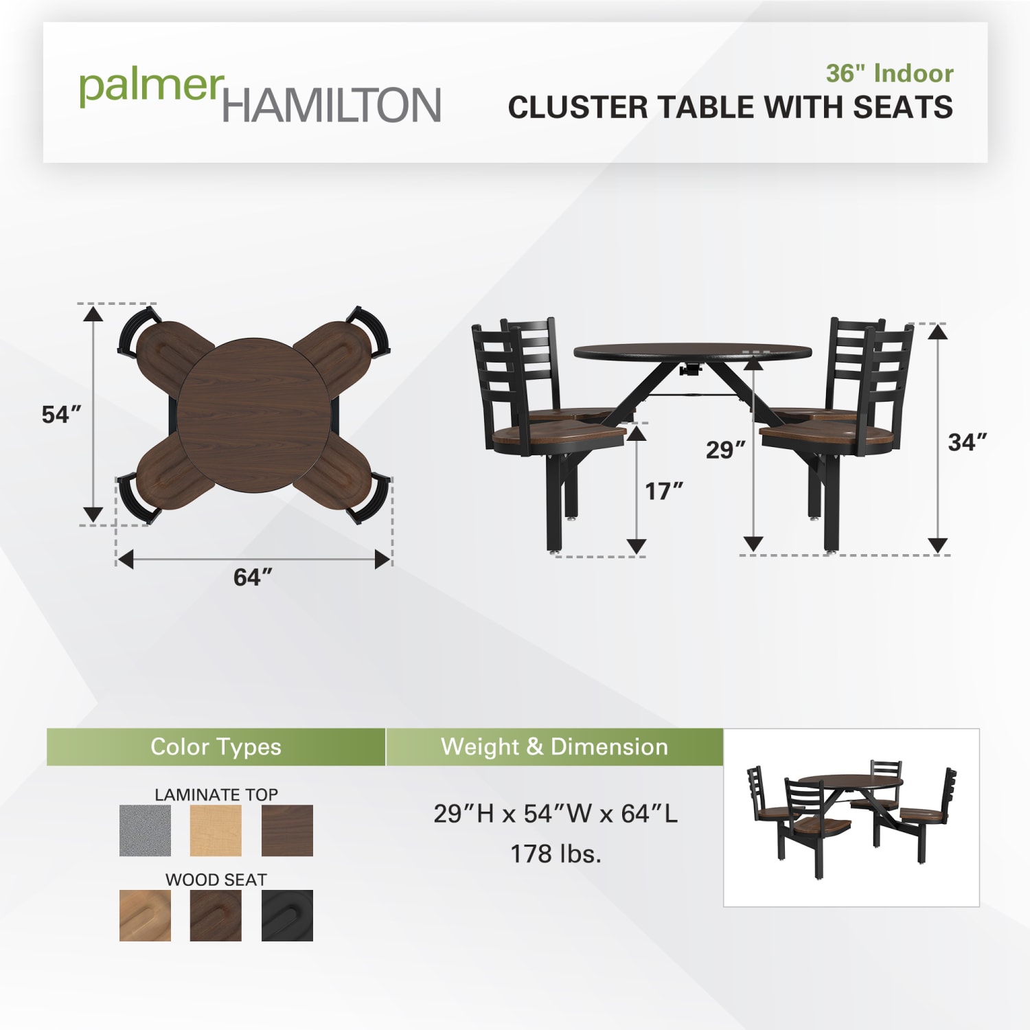 Palmer Hamilton Covey Indoor Cluster Table With 4 Seats, 29in x 54in, Montana Walnut/Walnut - Image 4