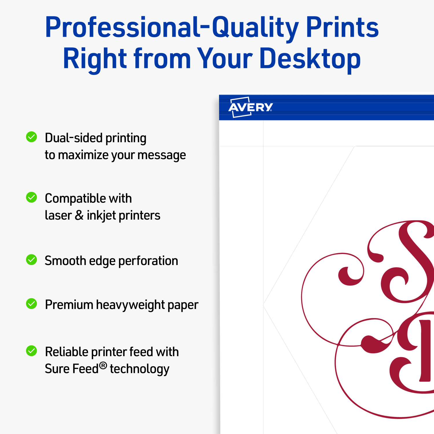 Avery Printable Flat Cards With Sure Feed Technology, 5inx7in Geo, Matte White, Pack Of 100 - Image 3