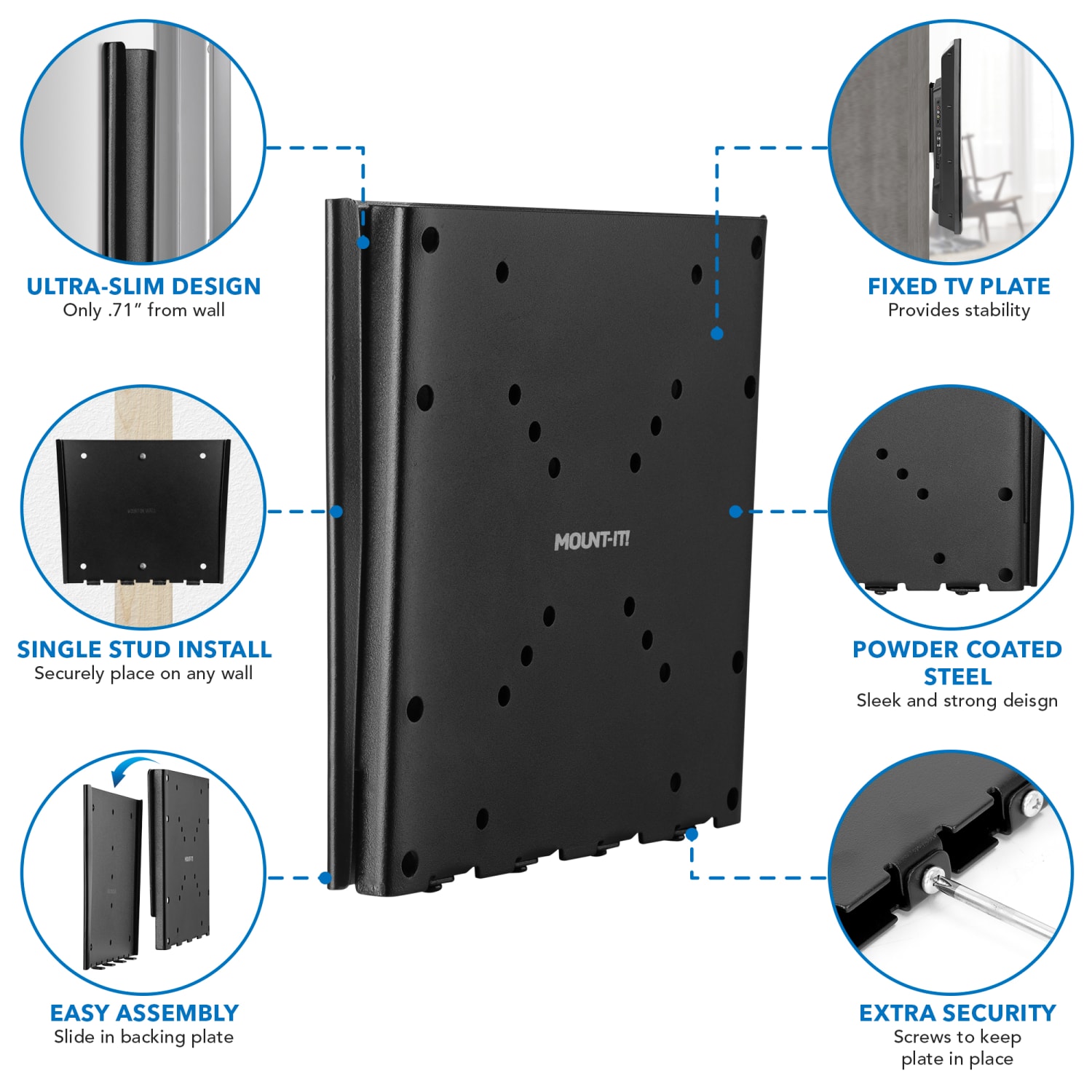 Mount-It! MI-306 Low-Profile Fixed TV Mount, Black - Image 6