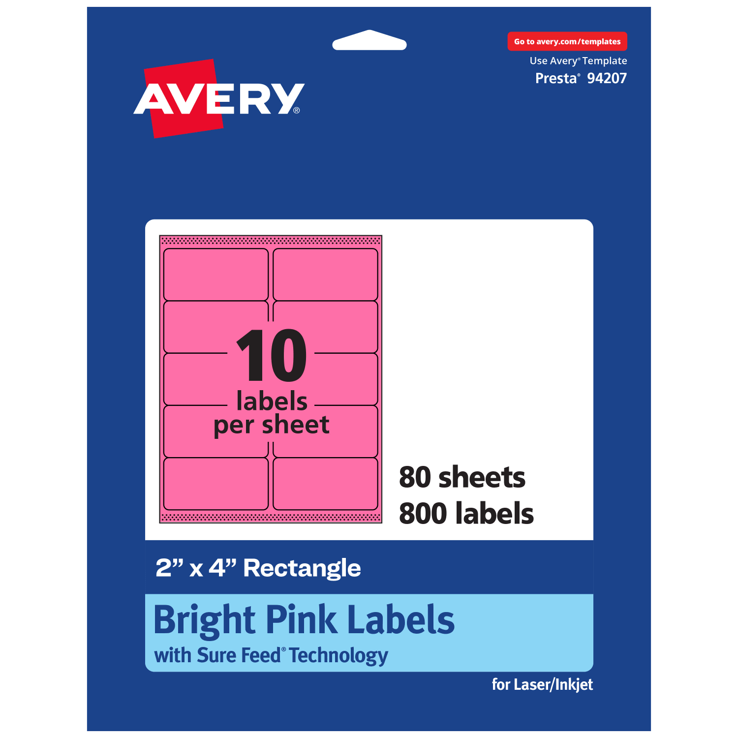 Avery Printable Labels With Sure Feed Technology, 94207-BPP80, Rectangle, 2in x 4in, Matte Bright Pink, Pack of 800 - Image 3