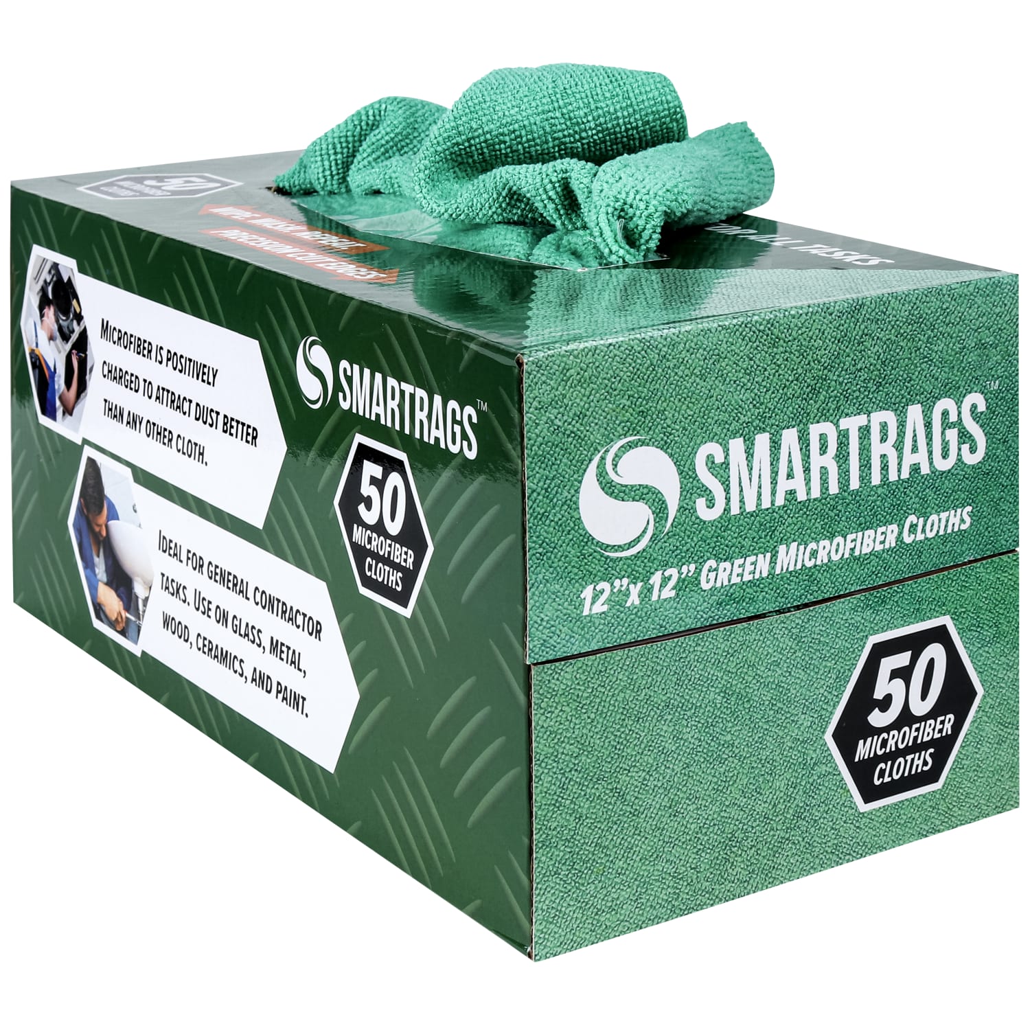 Hospeco SmartRags Disposable Microfiber Towels, 18 Gram, 180 GSM, 12in x 12in, Green, 50 Towels Per Box, Case Of 8 Boxes