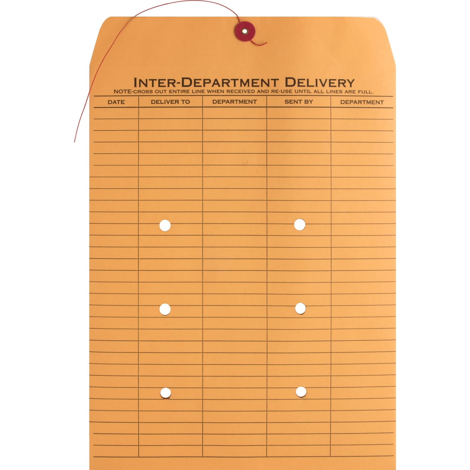 Business Source 2-sided Inter-Department Envelopes, 10in x 13in, 28 Lb, Button & String, Kraft, Box Of 100