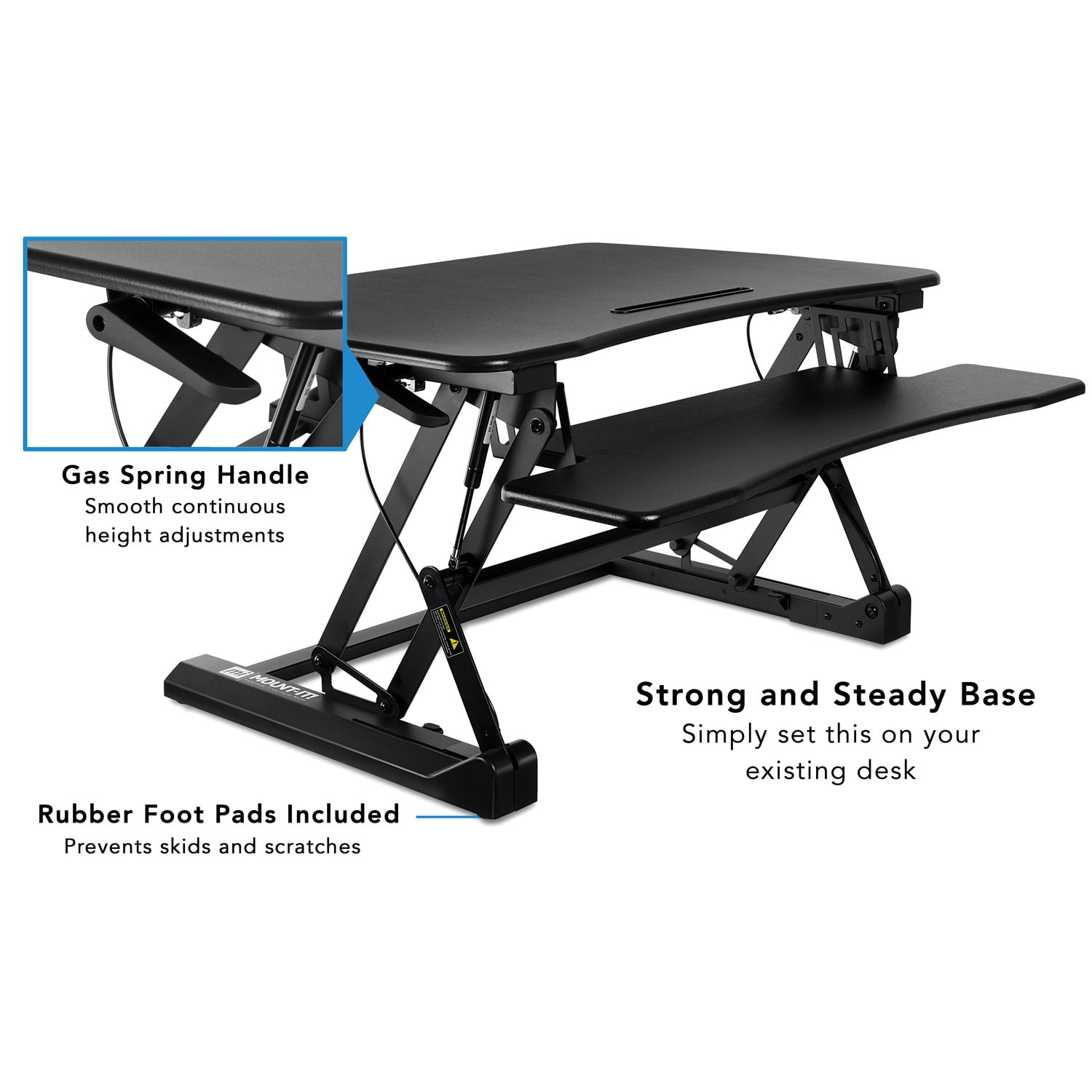 Mount-It! MI-7955 Height-Adjustable Standing Desk Riser, 6inH x 35.5inW x 9inD, Black - Image 4