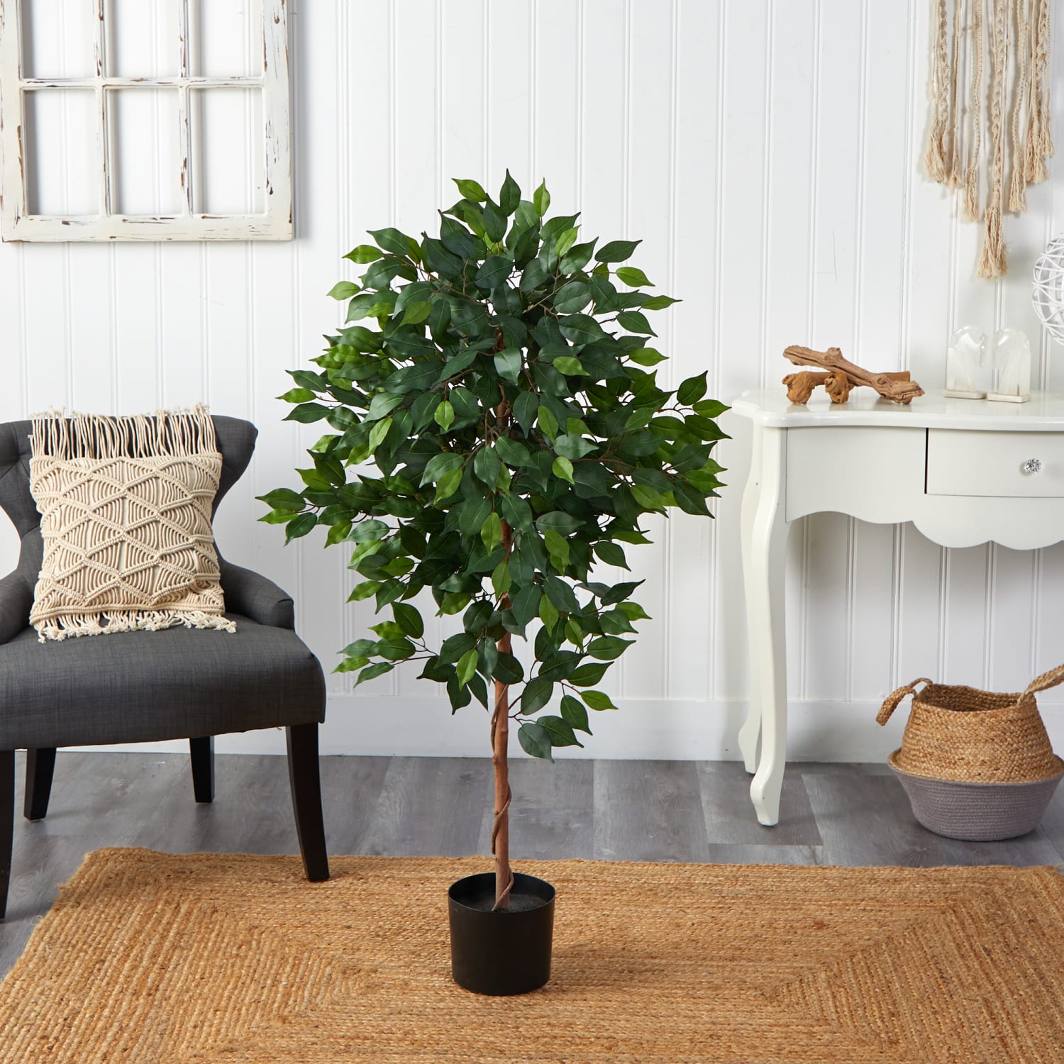 Nearly Natural Ficus 48inH Artificial Plant With Planter, 48inH x 25inW x 12inD, Green/Black - Image 4