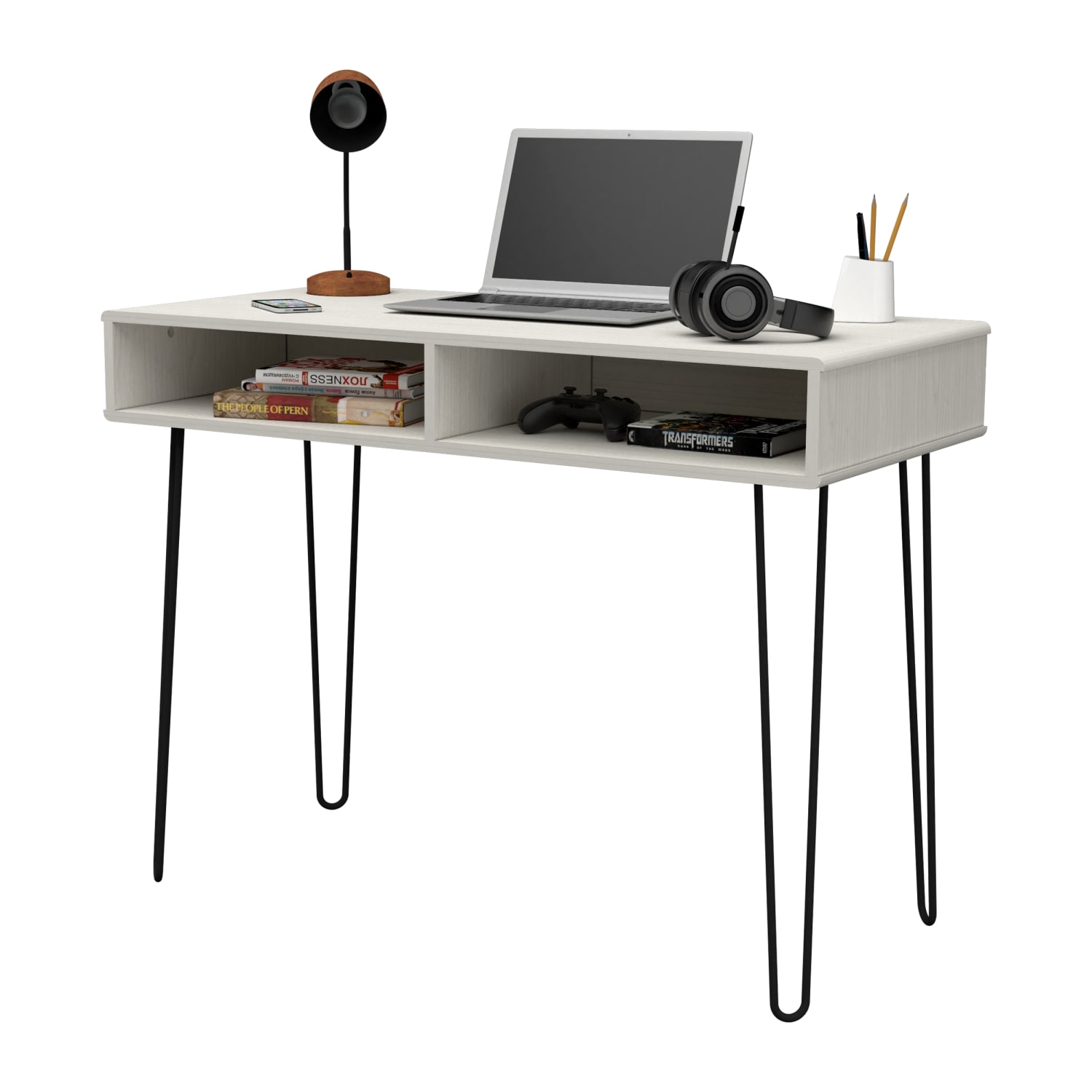 Inval 42inW Writing Desk With Divided Open Storage Shelf, Washed Oak - Image 6